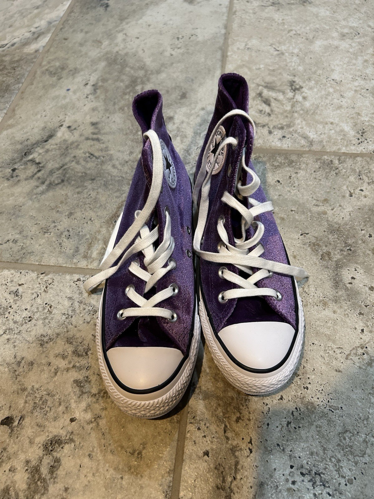 Purple Converse Size 7.5, Fuzzy outside #557931F with Plastic Shoe Storage Box