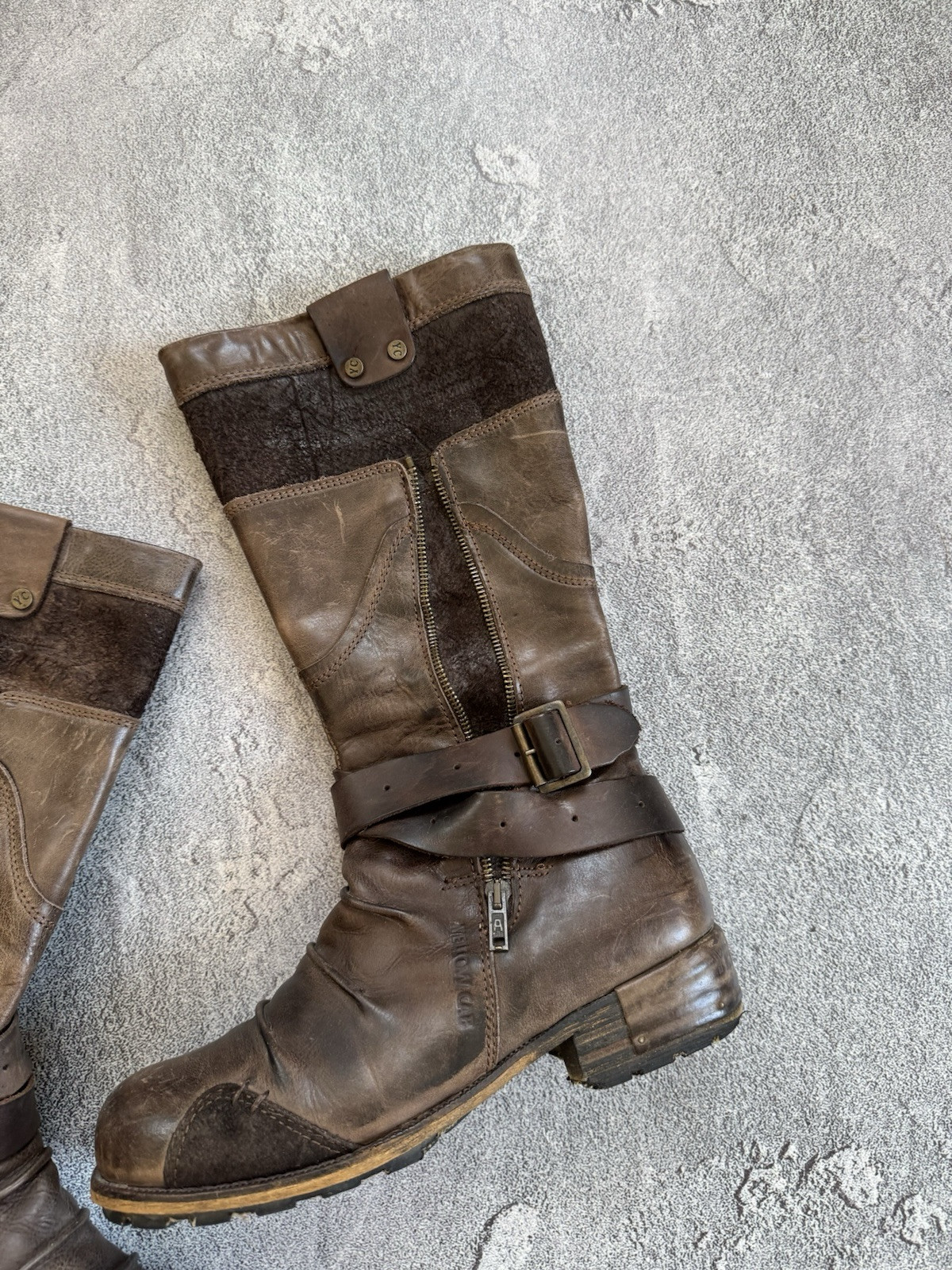 Yellow Cab 40size Brown Leather Western High Boots Shoes Cowboy Biker Motorcycle