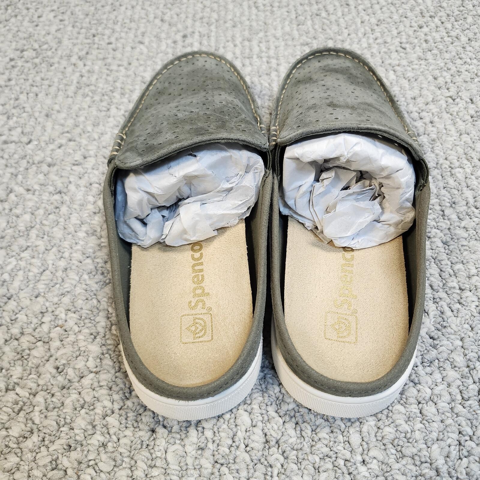 Spenco Olive Perforated Suede Slip-on Shoes Size 8.5 D New With Box