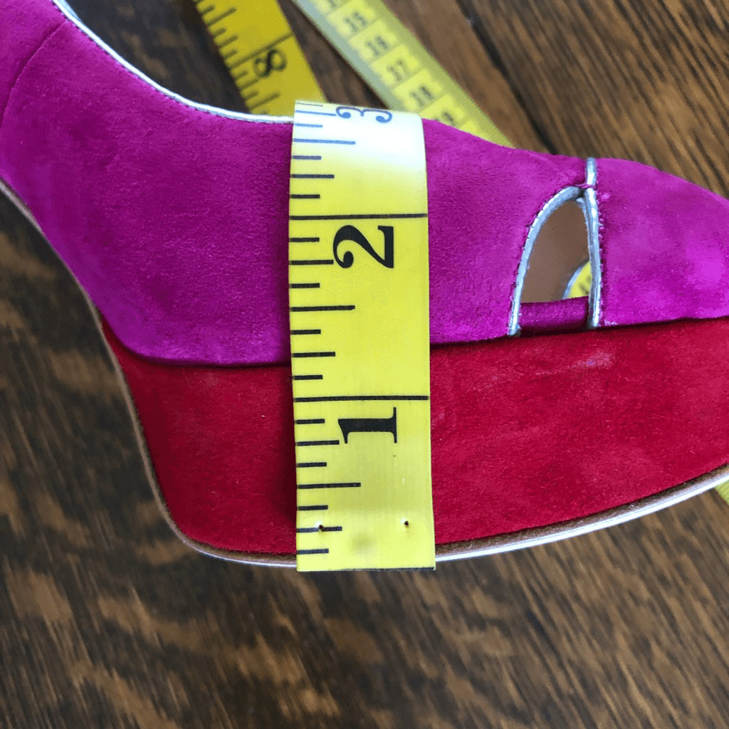 NEW Footcandy Crissy Fuchsia, Red and Blue Kid Suede Platform Heels NIB