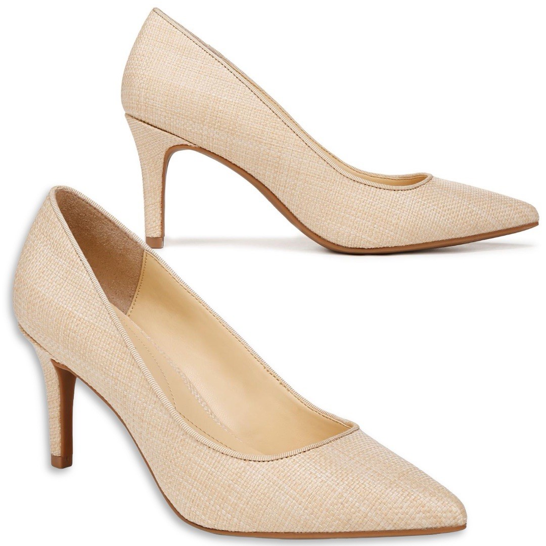 On 34th Jeules Cream Raffia Pumps Pointed Toe Nude Heels Coastal Classic Size 8