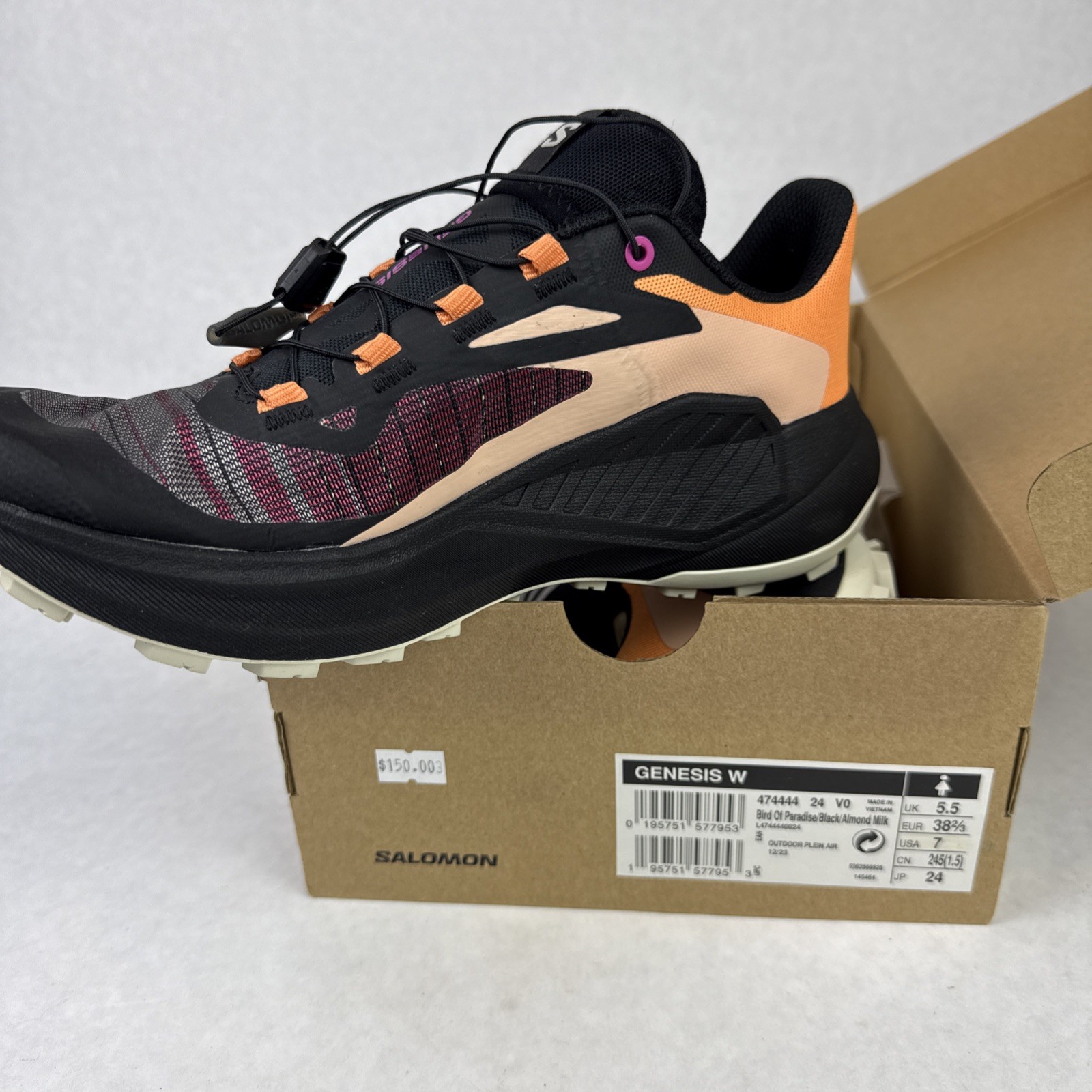 Salomon Trail Running Shoes Women Genesis Size 7 EU 38 2/3 Black Peach Pink NWT