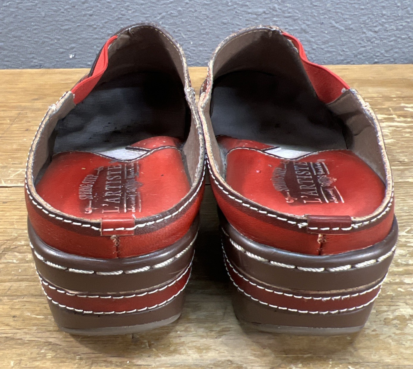 Spring Step Chino Clogs Mules Womens 7-7.5 US – 38 EU Red Hand Painted Leather