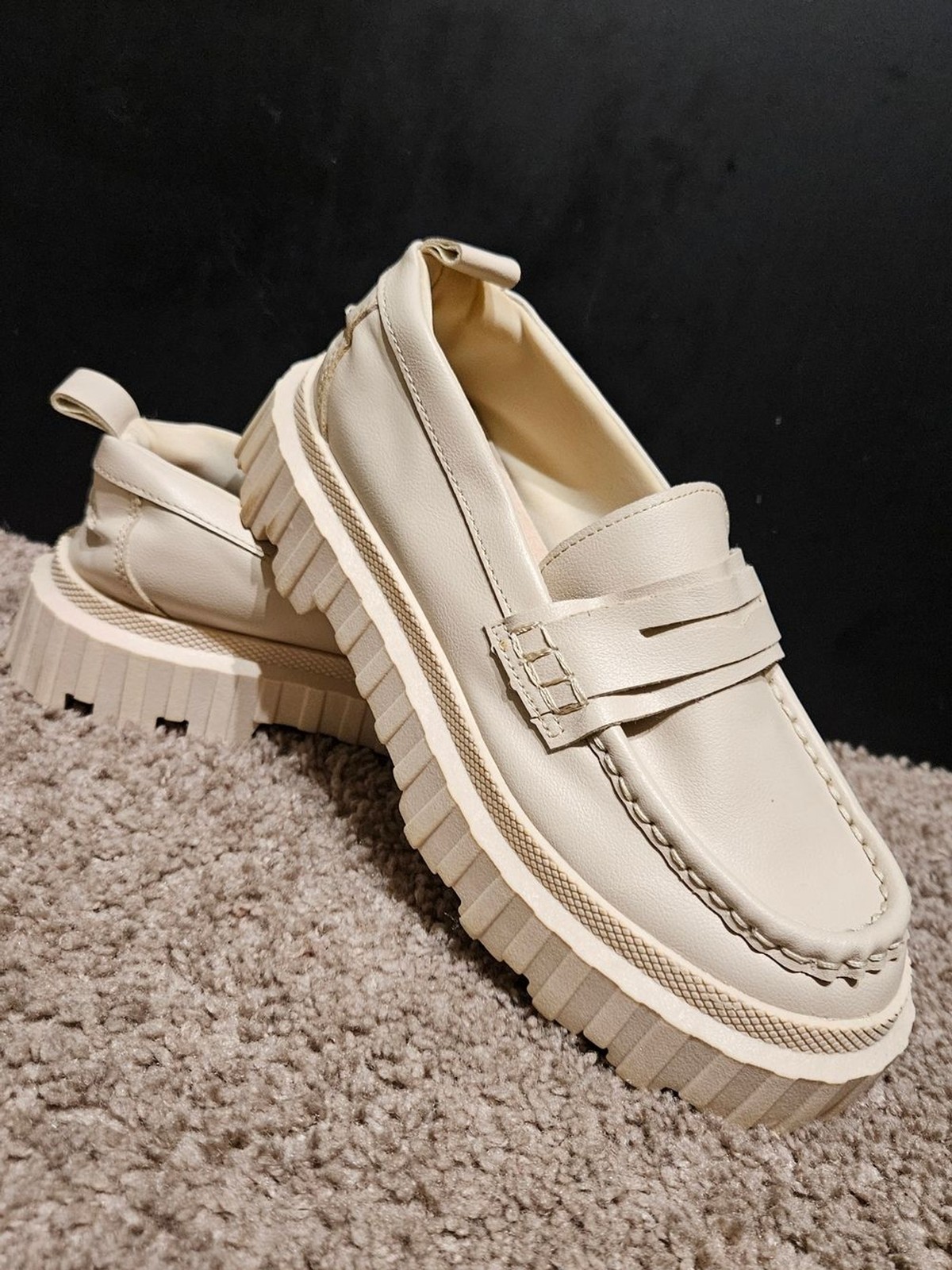 ZARA 90s Chunky Platform Loafers Beige | Preppy Street Style | US 5.