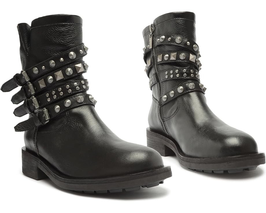 SCHULTZ LUZIA WOMEN’S STUDDED STRAP BLACK LEATHER BOOTS SIZE US 7 B / EUR 37