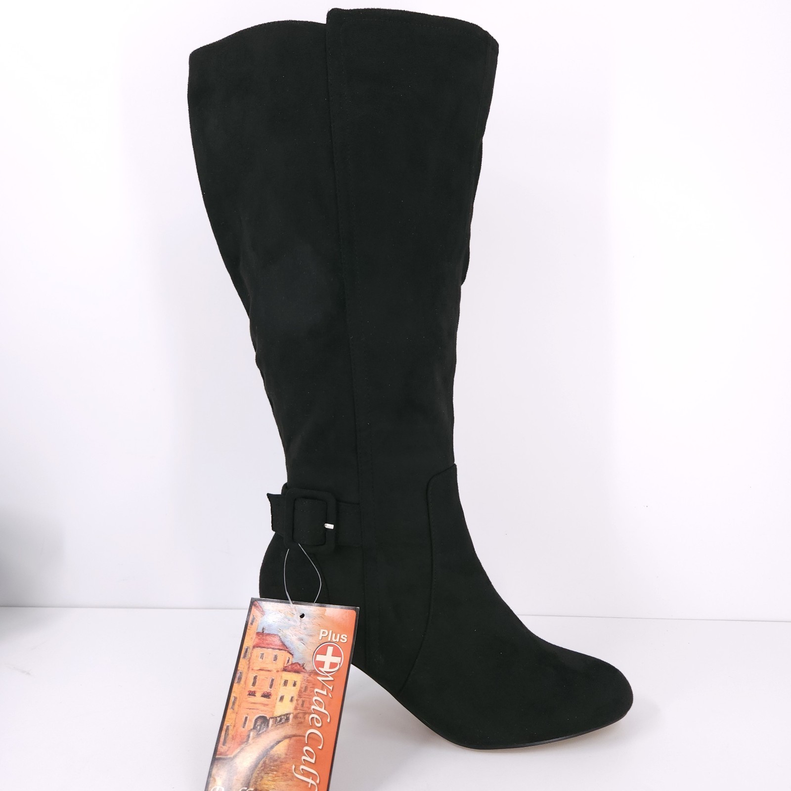 Bella Vita Troy II Plus Black Super Cone Heel Leather Tall Dress Boots Womens