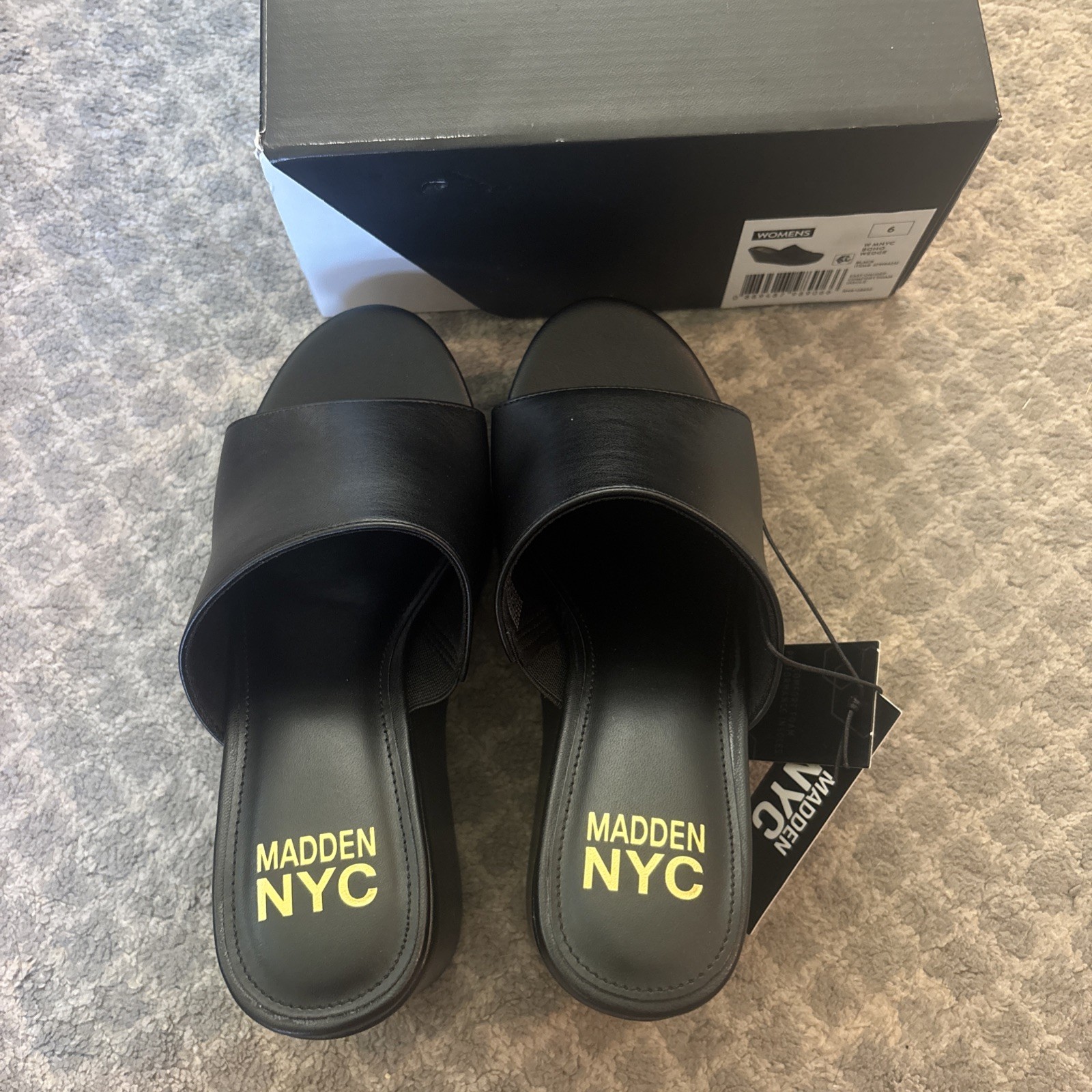 Madden NYC Women’s Black Solid Logo Wedge Slide Slip On Sandals Open Toe 6