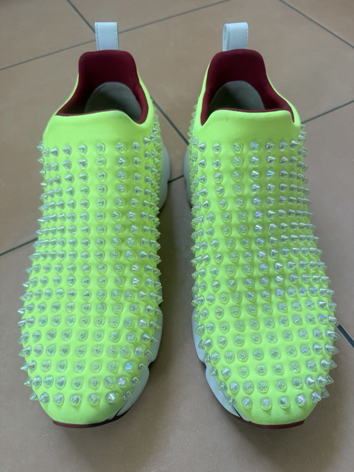 STUNNING CHRISTIAN LOUBOUTIN SPIKE SOCK ,slip-on sneakers in vibrant neon yellow