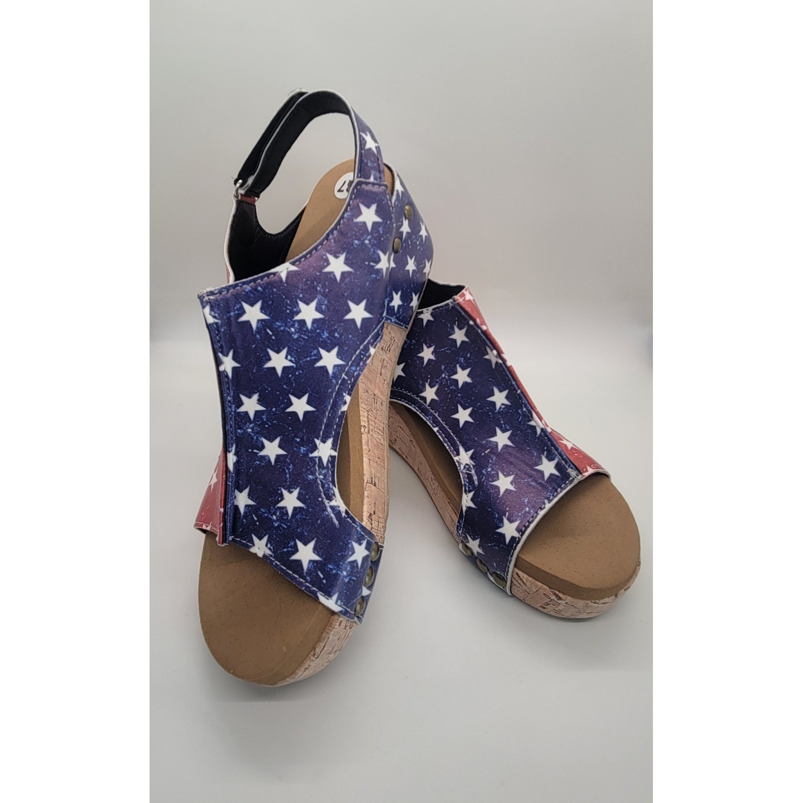 Women’s American Flag Wedge Sandals EU 37 US 6 Patriotic Cork Platform Slingback