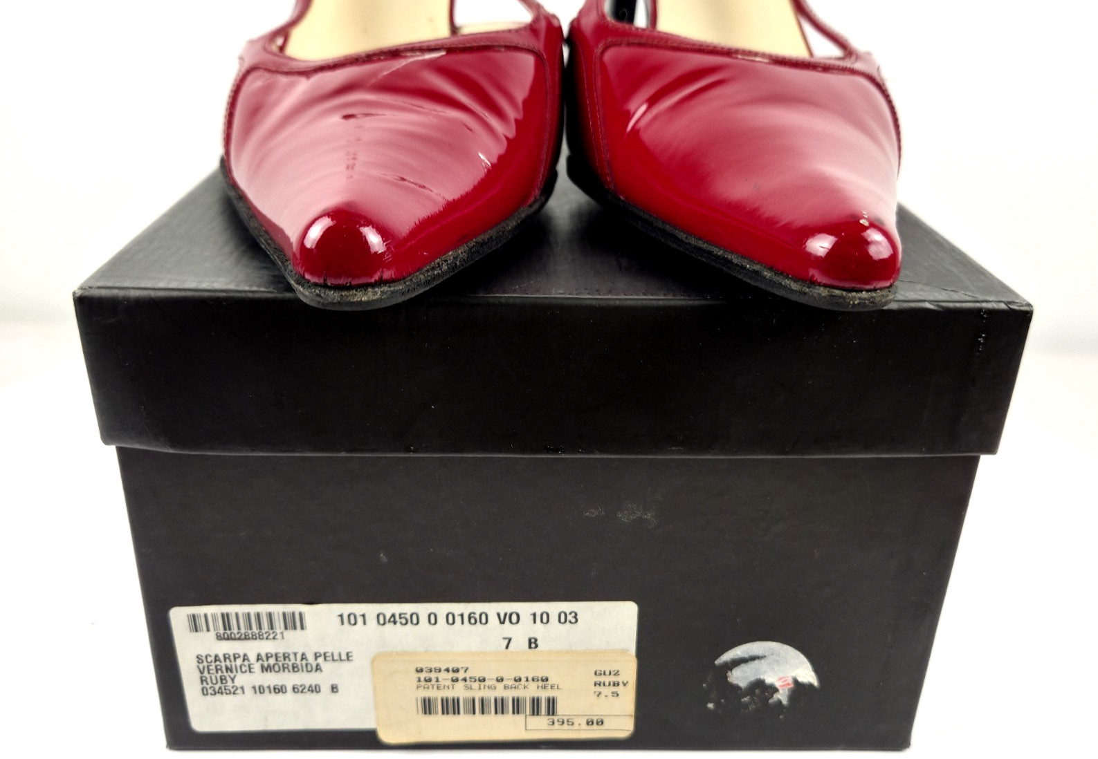 Gucci Red Patent Leather Slingback Pointed Toe Heels Womens 7B Vintage