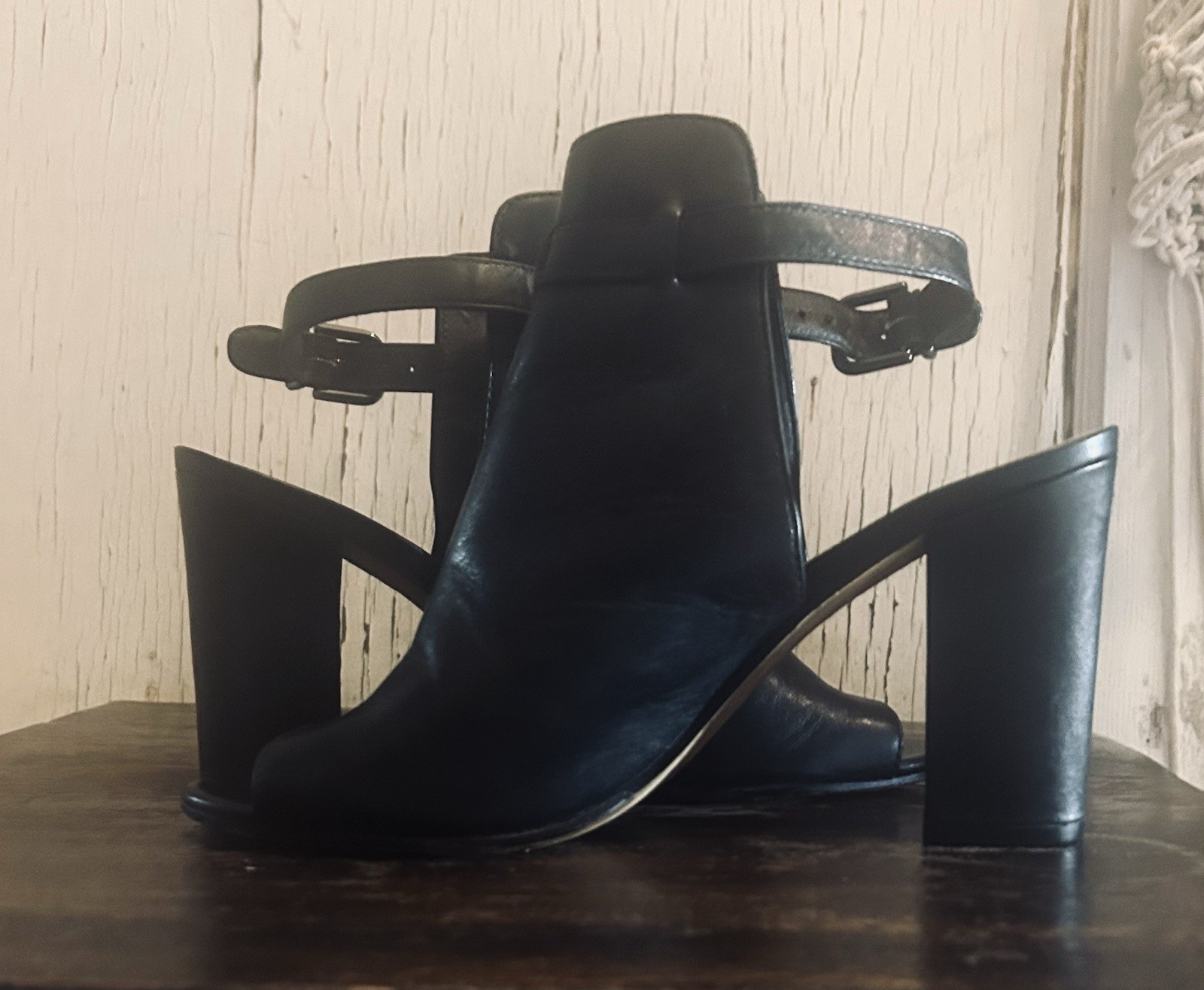 VIA SPIGA High Heel Shoes Womens Size 8.5M Black Leather Open Toe Mules Sandal