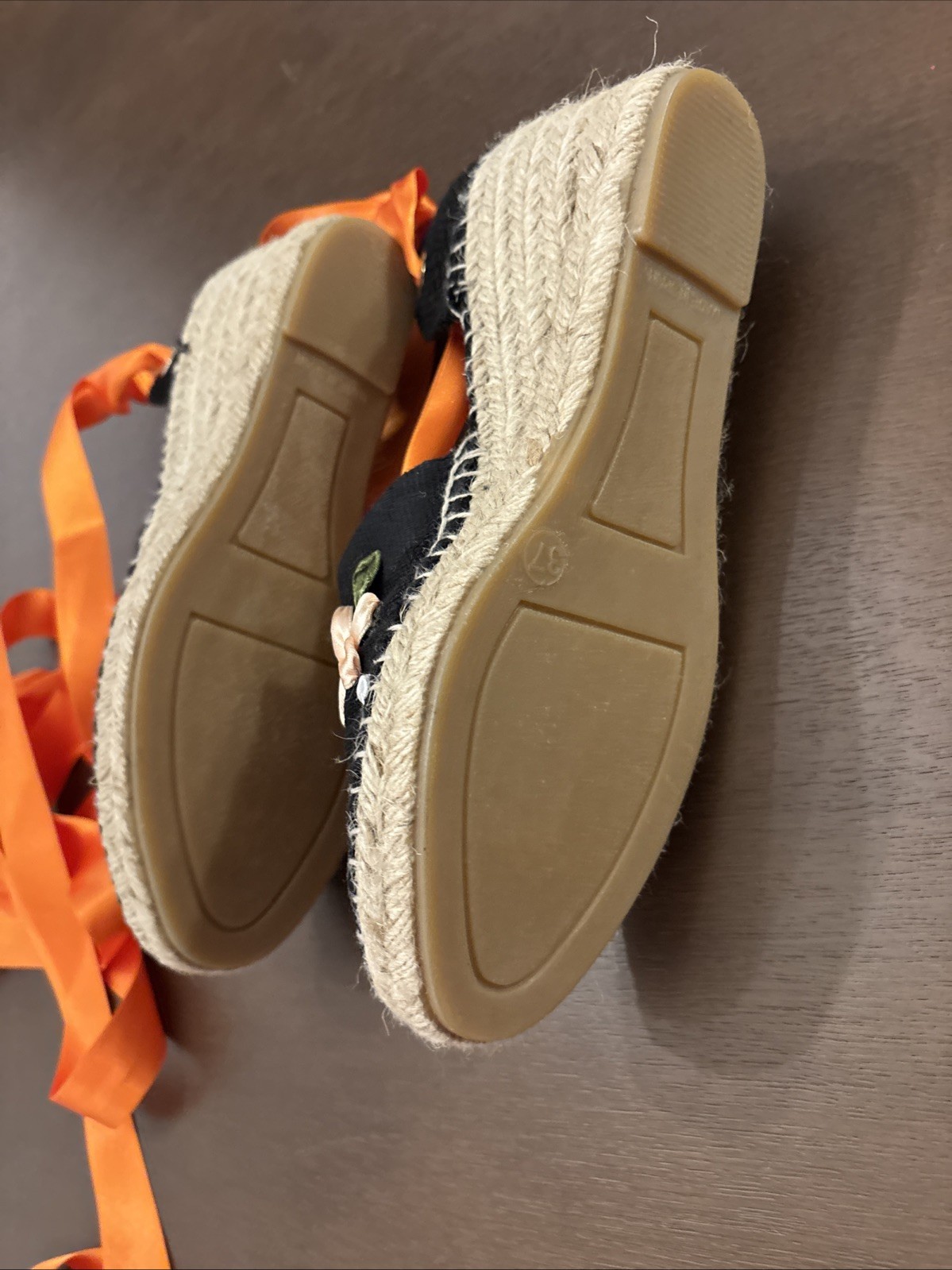 Custom Made Espadrilles Tangerine Flowers by Handmade Barcelona Size 37 NWOB