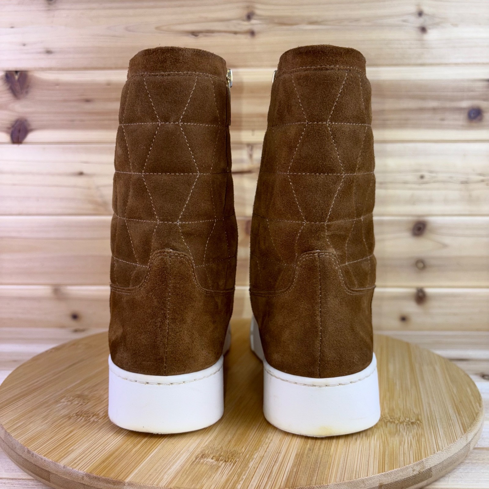Aquatalia Boots Womens 5M Nelle Brown Suede White Platform Lug Sole Booties