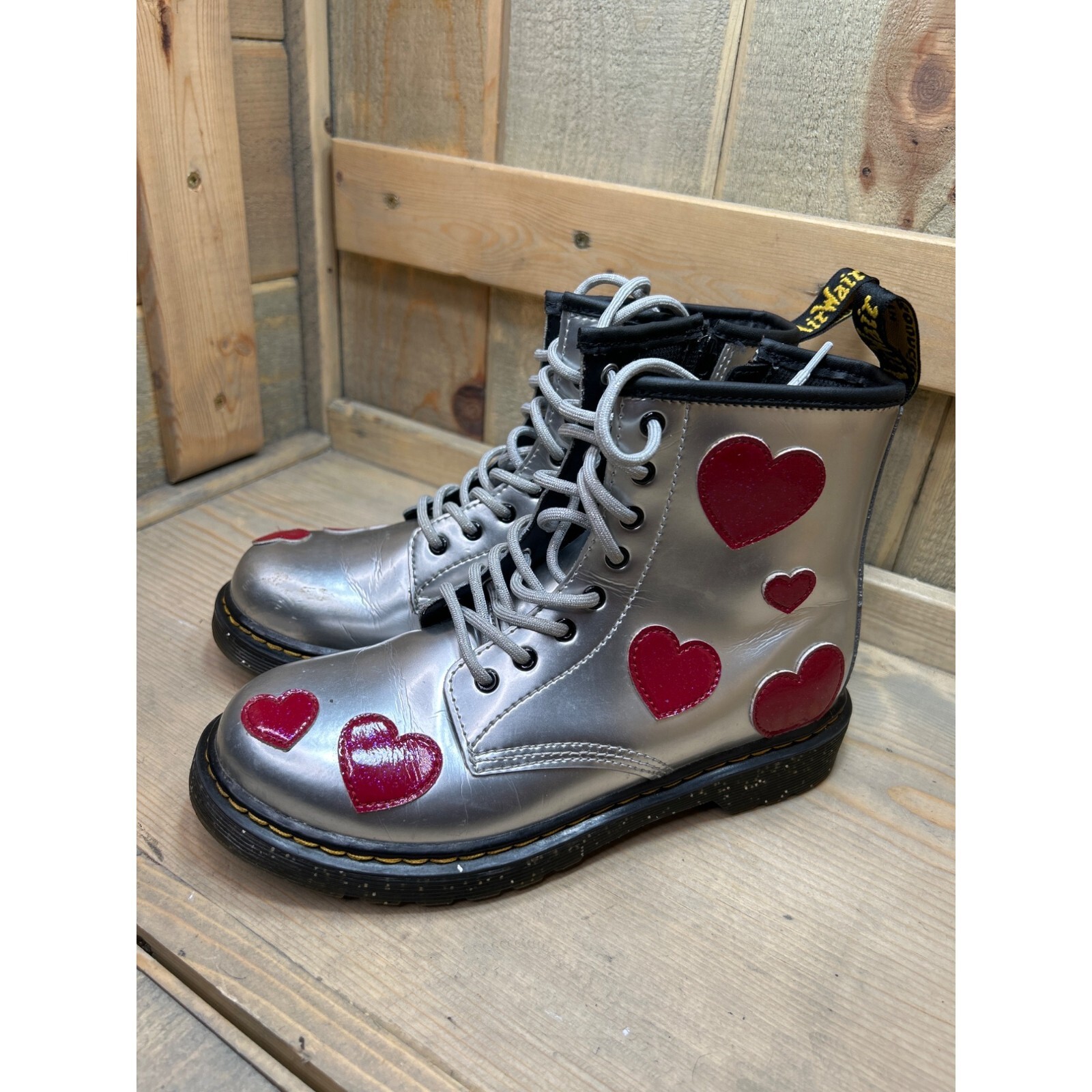 Dr. Martens 1460 J Silver Hearts Boots Metallic US 5L UK 3 EU 36 Glitter 1460J
