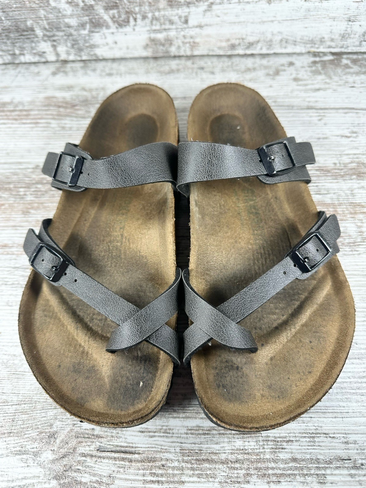 Women’s Birkenstock Mayari Birko-Flor Metallic Gray Sandals Sz EUR 39/US 8 EUC!