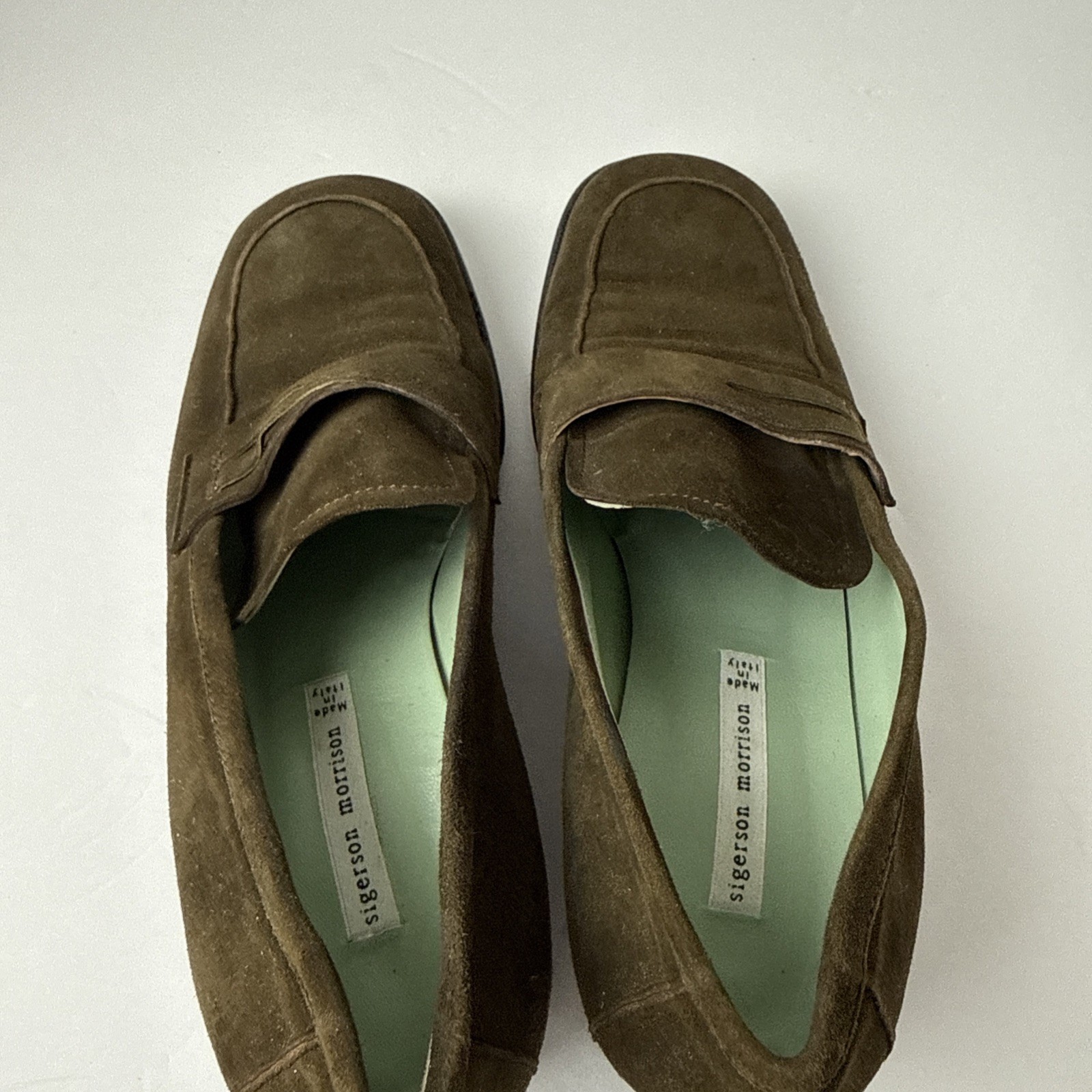 Sigerson Morrison Dark Olive Suede Leather Slip-On Loafer Women’s Size 7