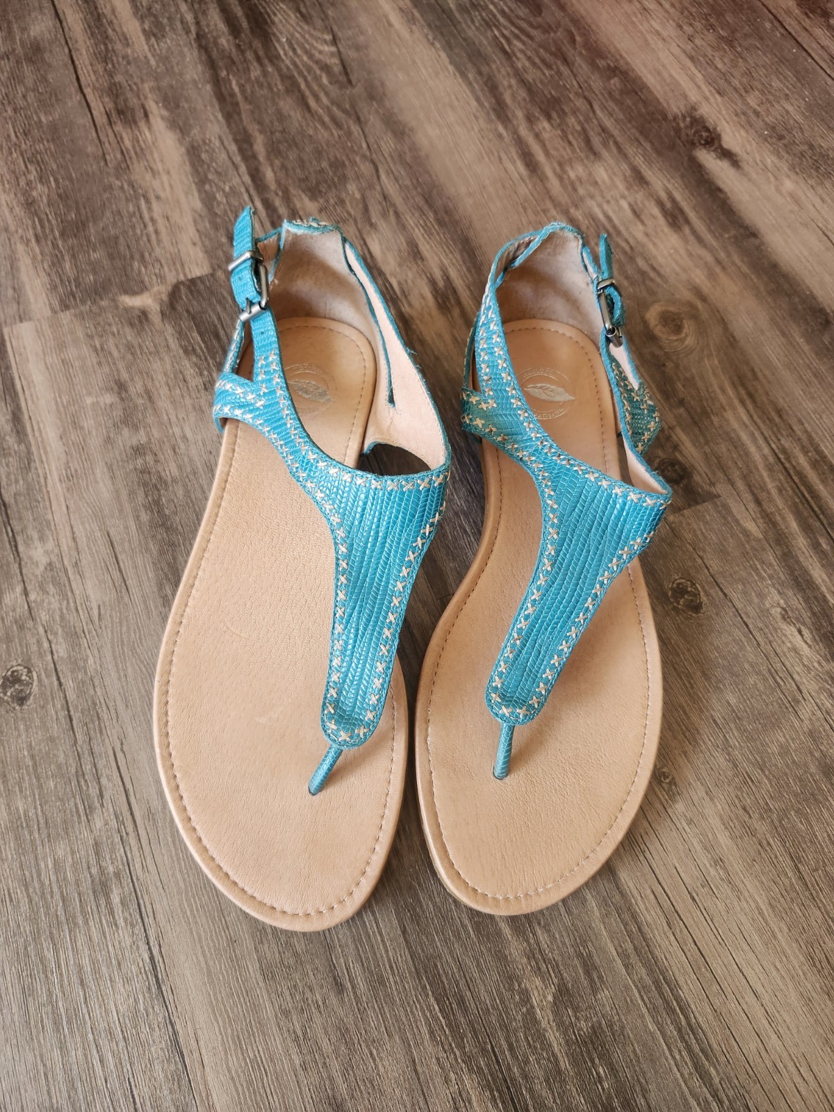 Nurture By Lamaze Teal T Strap Leather Sandals