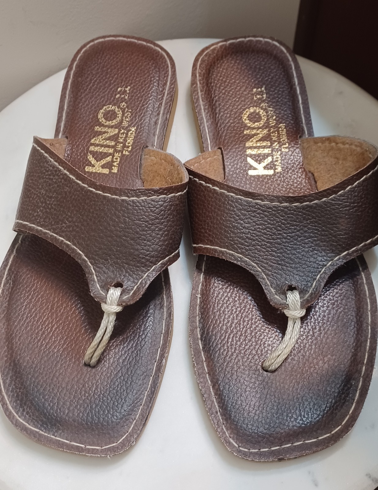 KINO Key West Natural Leather Classic Sandal Shoes Dark Brown Size 11