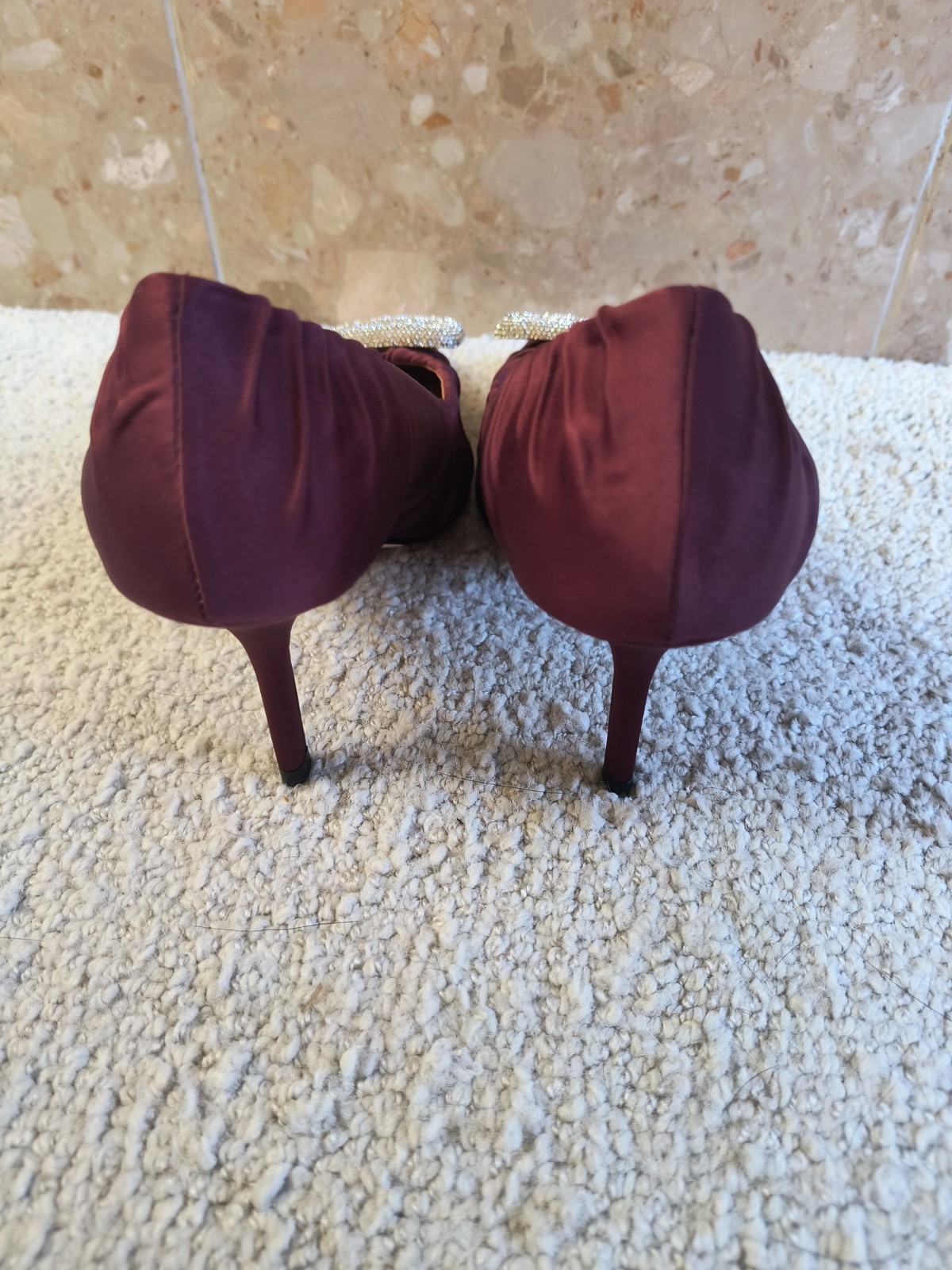 New Talbots Libby Wine Satin Ruched Pumps Rhinestone Accent 6M FREE SHIPPING