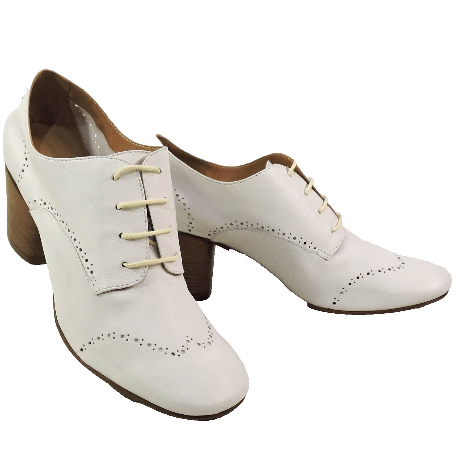 ZENUX 🇮🇹 WOMEN’S SOFT WHITE LEATHER COMFORT HEELED BOOTIES 37 EU