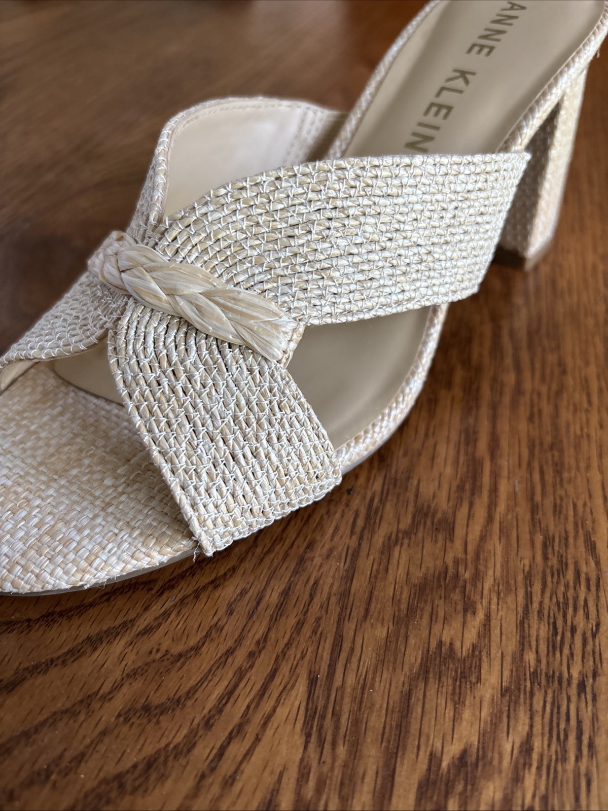 Anne Klein Women’s Size 7 1/2 Atlas Dress Sandals Raffia-Style 2.75 Inch Heels