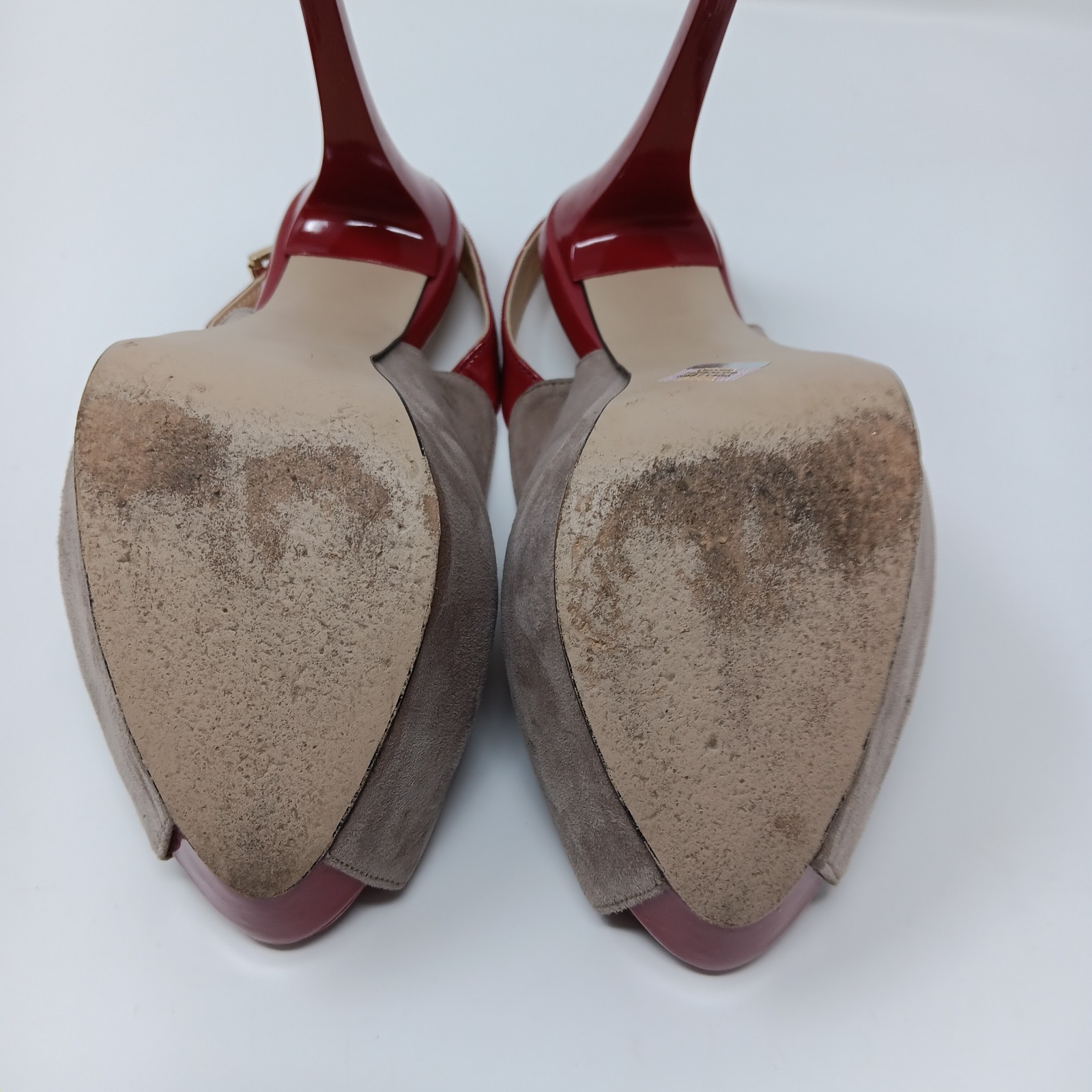 Mario Muzi Suede Red Patent Platform Slingback Peep Toe 5in Heels EU 40 US 9 9.5