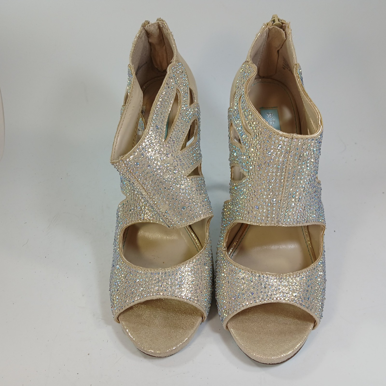 Blue By Betsey Johnson Nola Silver Crystal Bridal Stiletto Heels Open Toe 9.5 M
