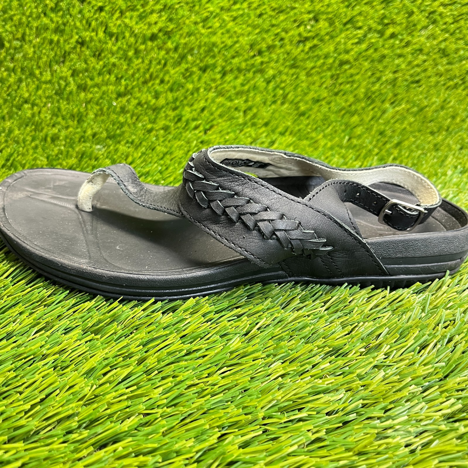 Kuru Letti Womens Size 9 Jet Black Beach Classic Outdoor Leather Thong Sandals