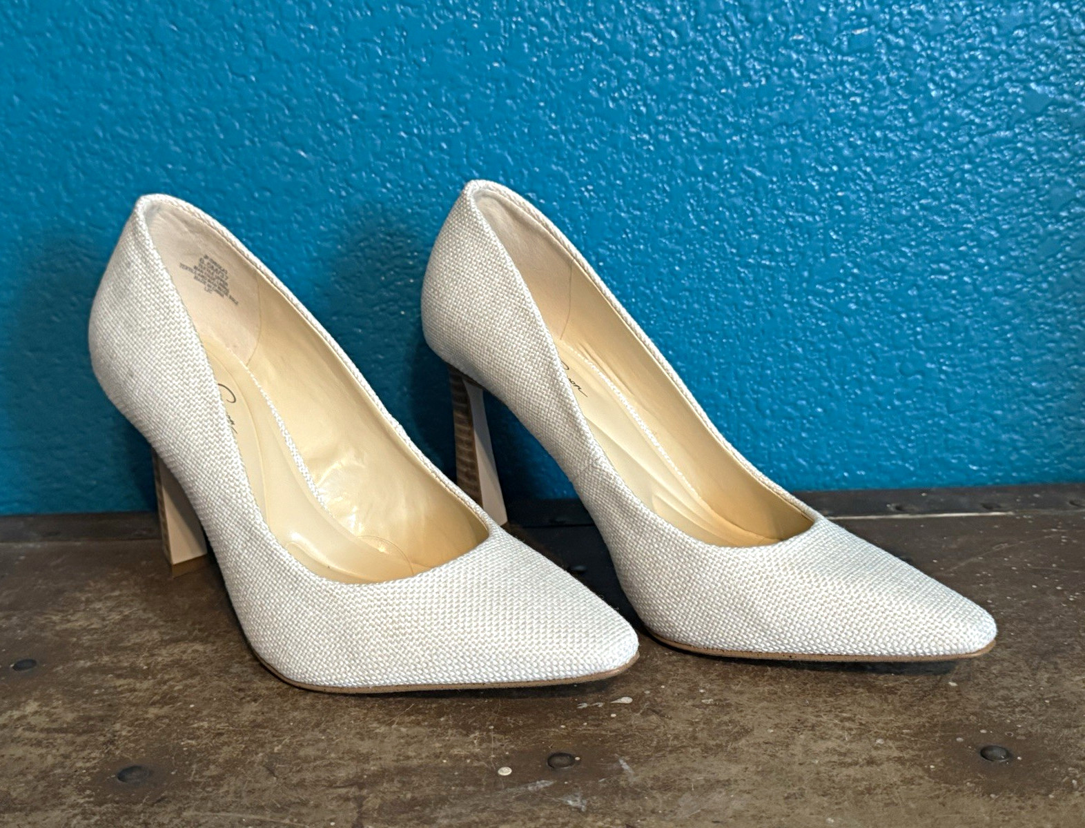 Jessica Simpson Ivory Textured Pointed Toe Stiletto Pump Slip-On 6.5/37