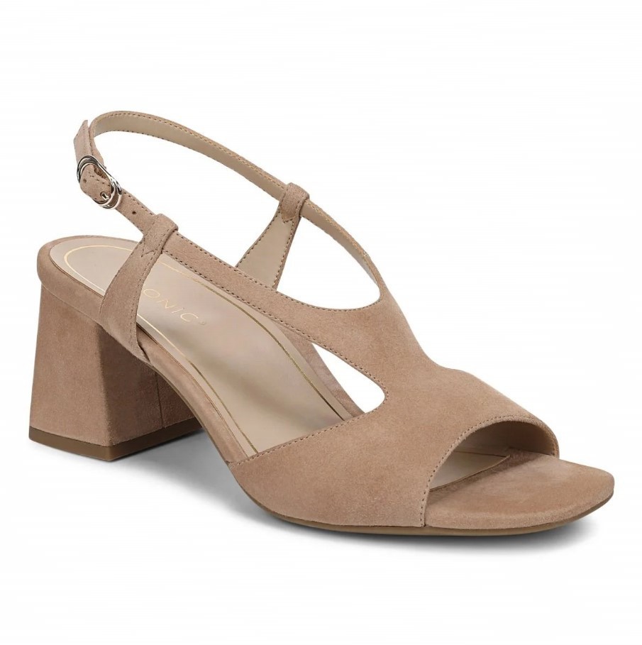 VIONIC Women Raquel Heeled Sandal, Desert Sand Suede (NEW)