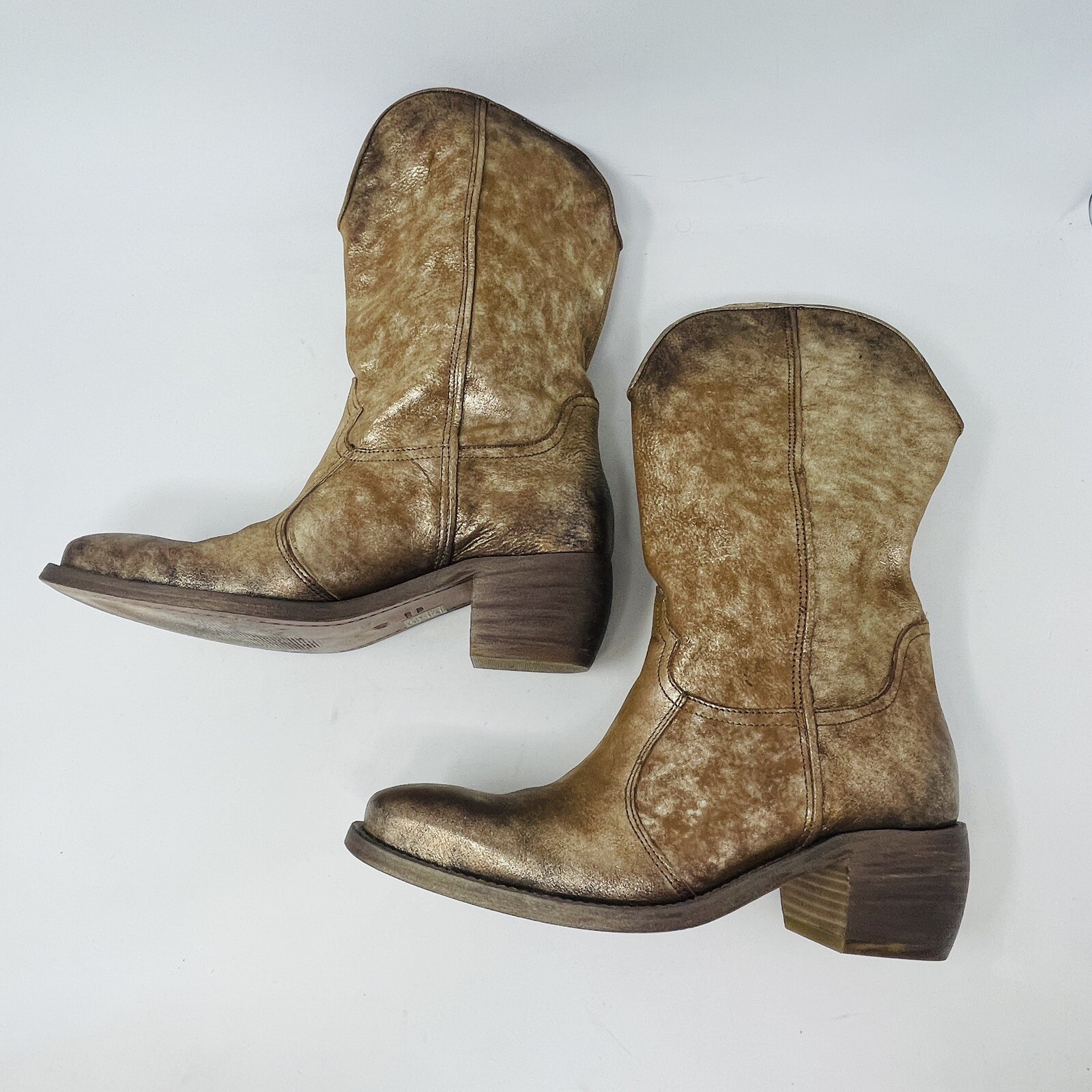 Arnold Churgin Women Boots 40 Gold Leather Metallic Handmade Canada Western RARE