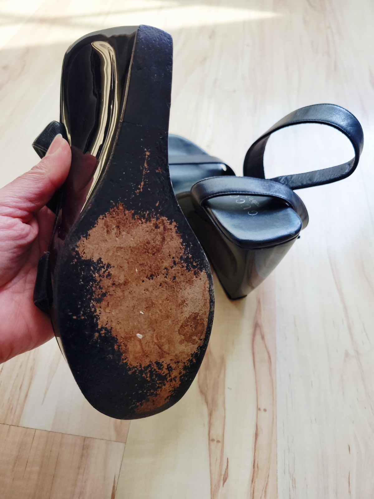 Gucci Ankle Strap Wedges Heels Black Size 6/12B