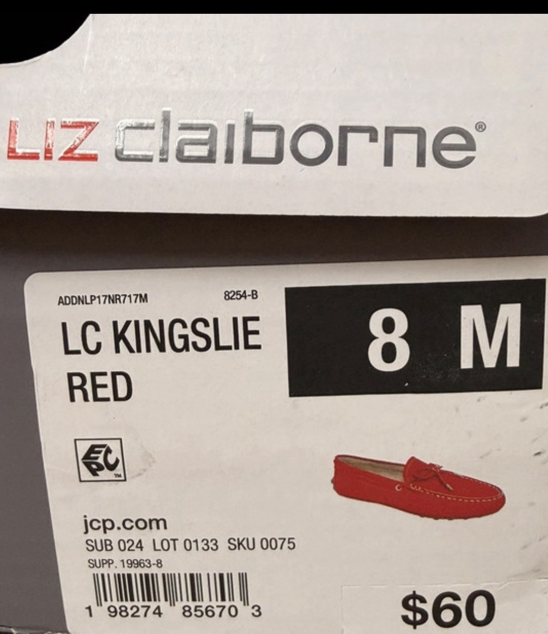Liz Claiborne Women’s Red Loafer Flats Slip-On Memory Foam Bow Size 8 M