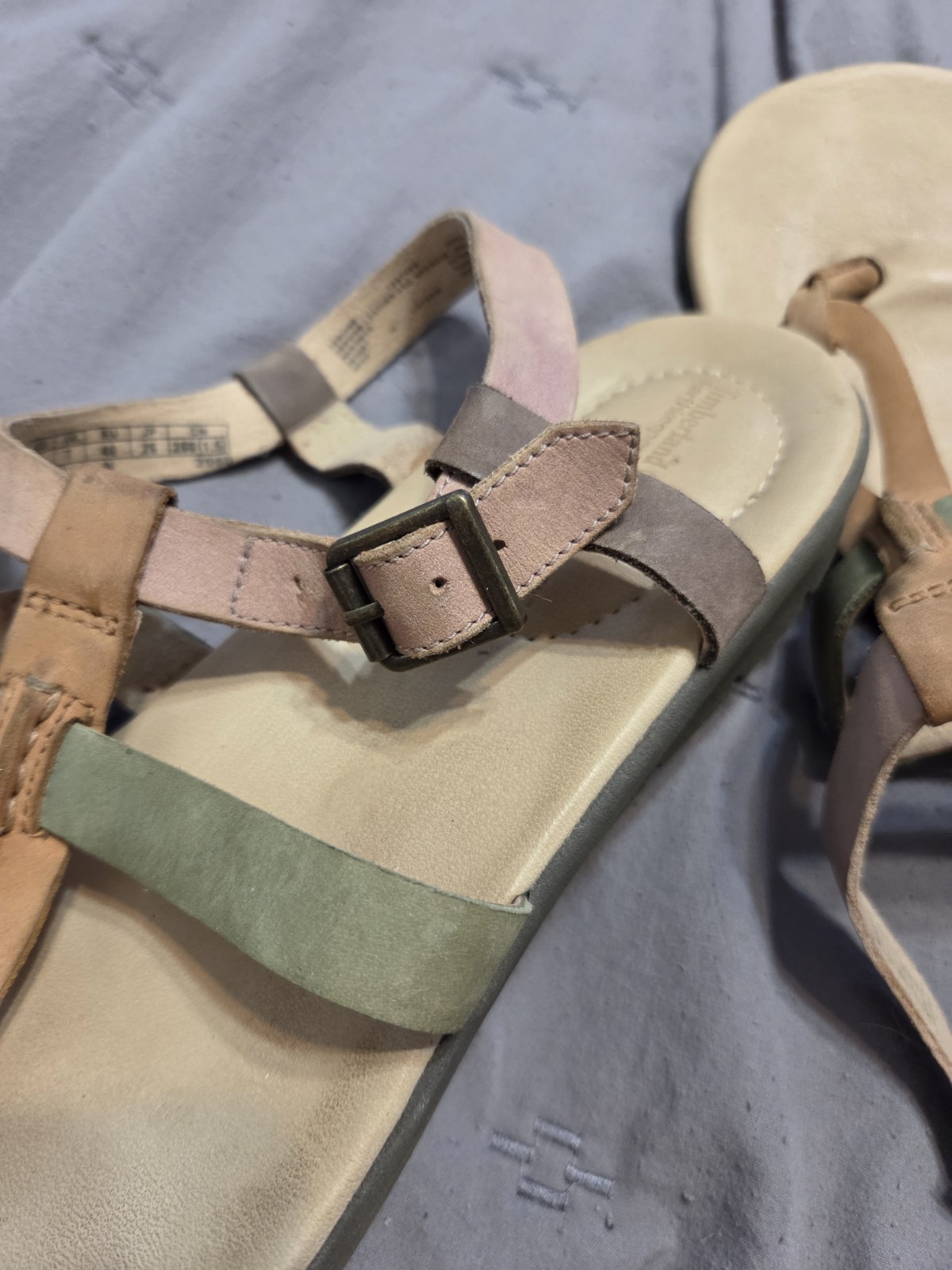 Timberland Branford Ankle Thong Sandals Leather Tan Green Pink 9 Boho Fairy