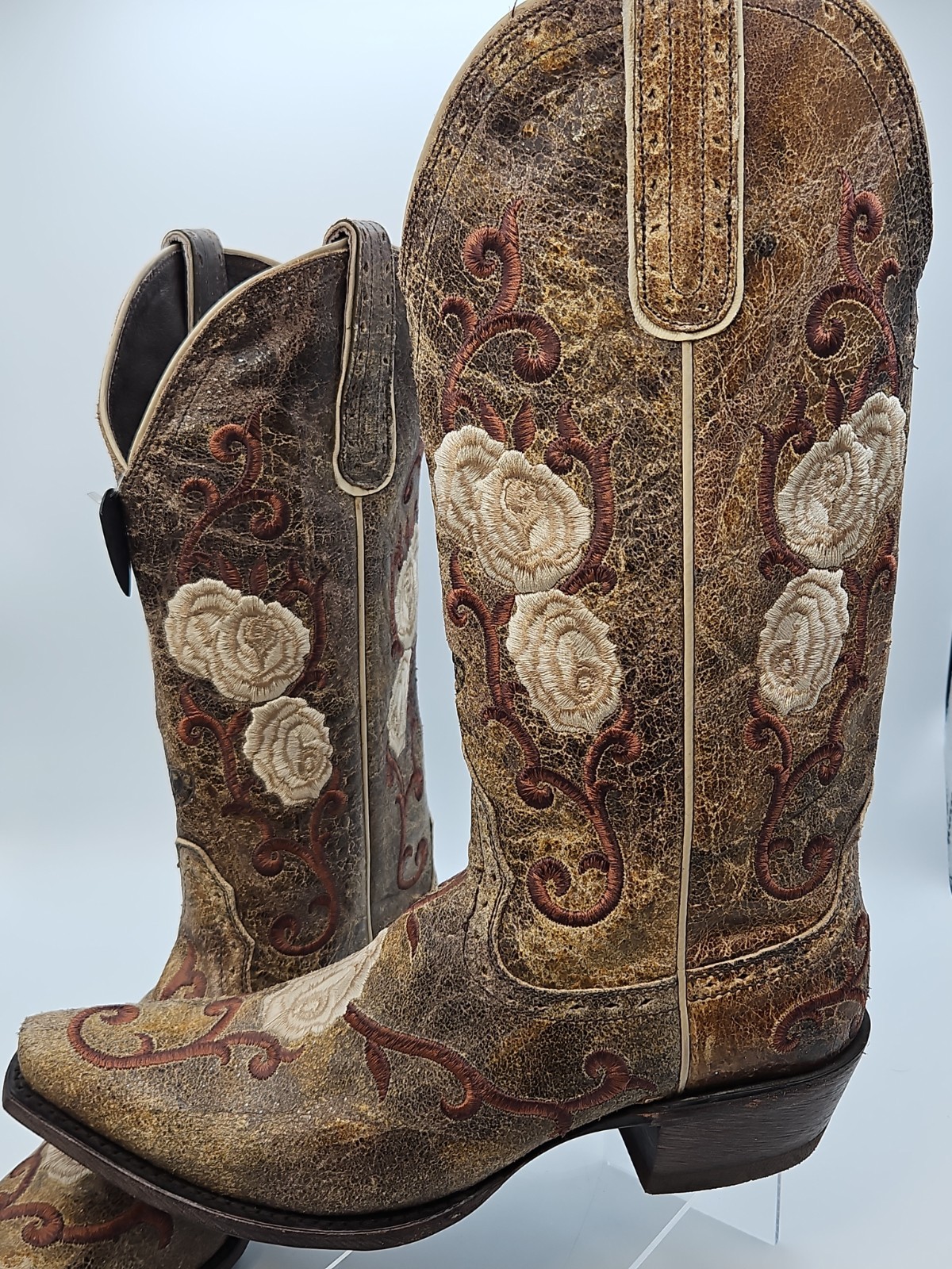 ARIAT Women’s 9Corazon Shattered Marble Cowboy Boots Leather Stitched Flower