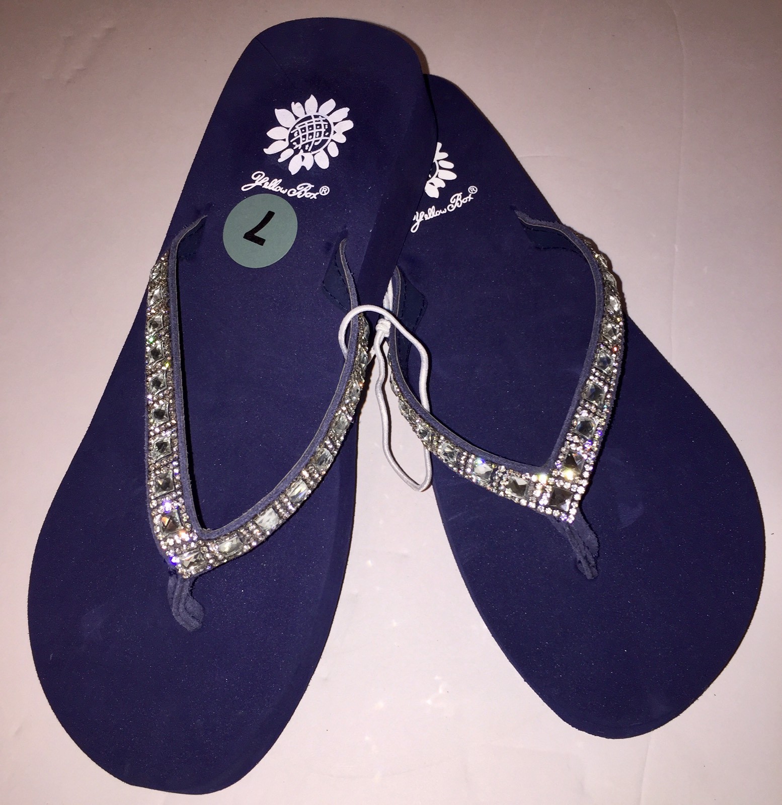 Yellow Box Flip Flops Navy Blue Sparkle Jeweled Rhinestone Shiny Sandals Saydee