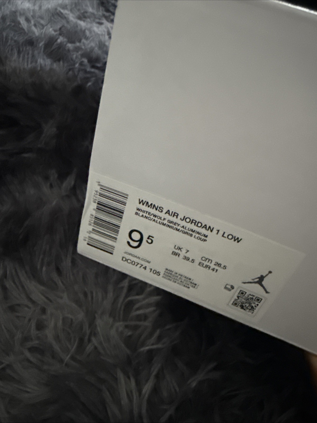 Size 9.5 – Jordan 1 Low White Wolf Grey W