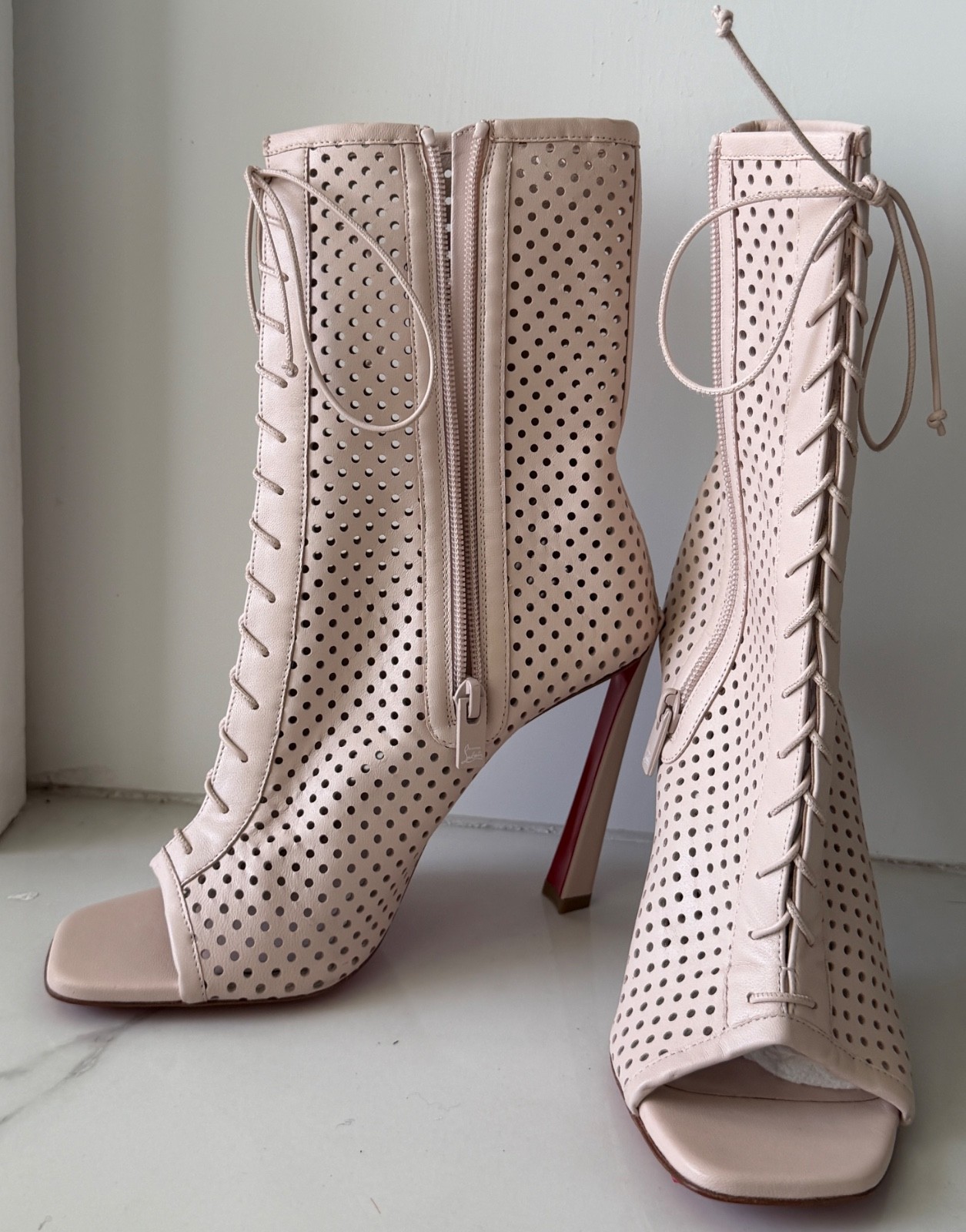 Christian Louboutin Open Condora Booty 100 in Leche Leather 39 1/2