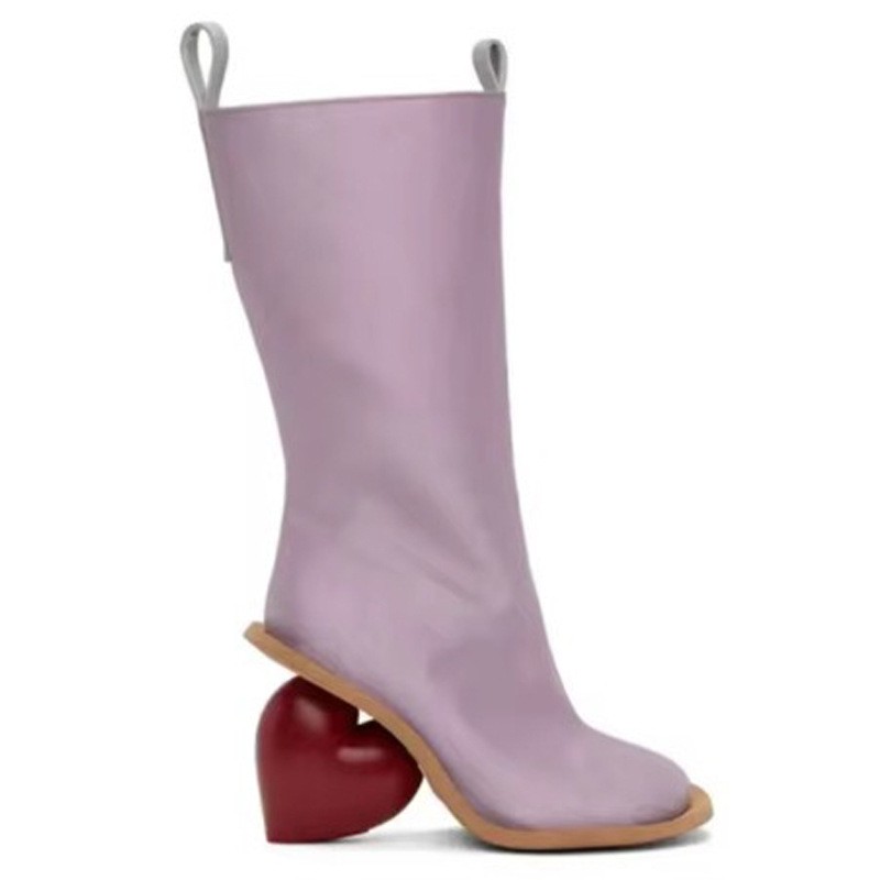 Womens Heart Heel Side Zip Party Round Toe Mid Calf Boots Shoes Vintage Clubwear