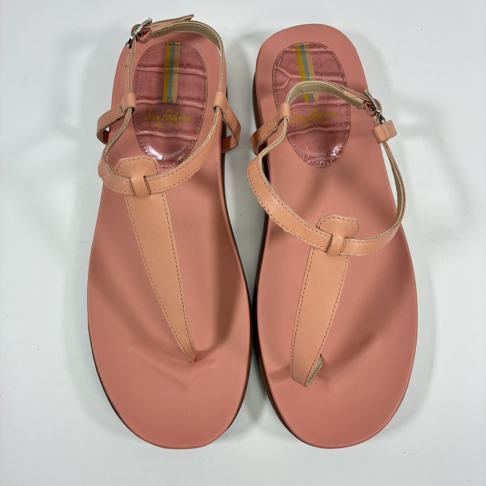 Sam Edelman Naomi Leather Thong Sandals Ankle Strap Flat Women’s 9.5 Beach EUC