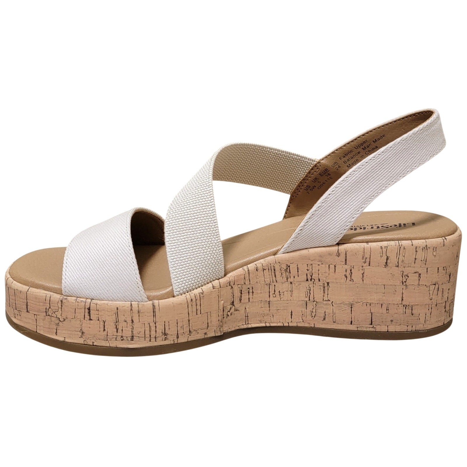 LifeStride Women Odette Slingback Cork Platform Sandals Size US 7.5W Bone White