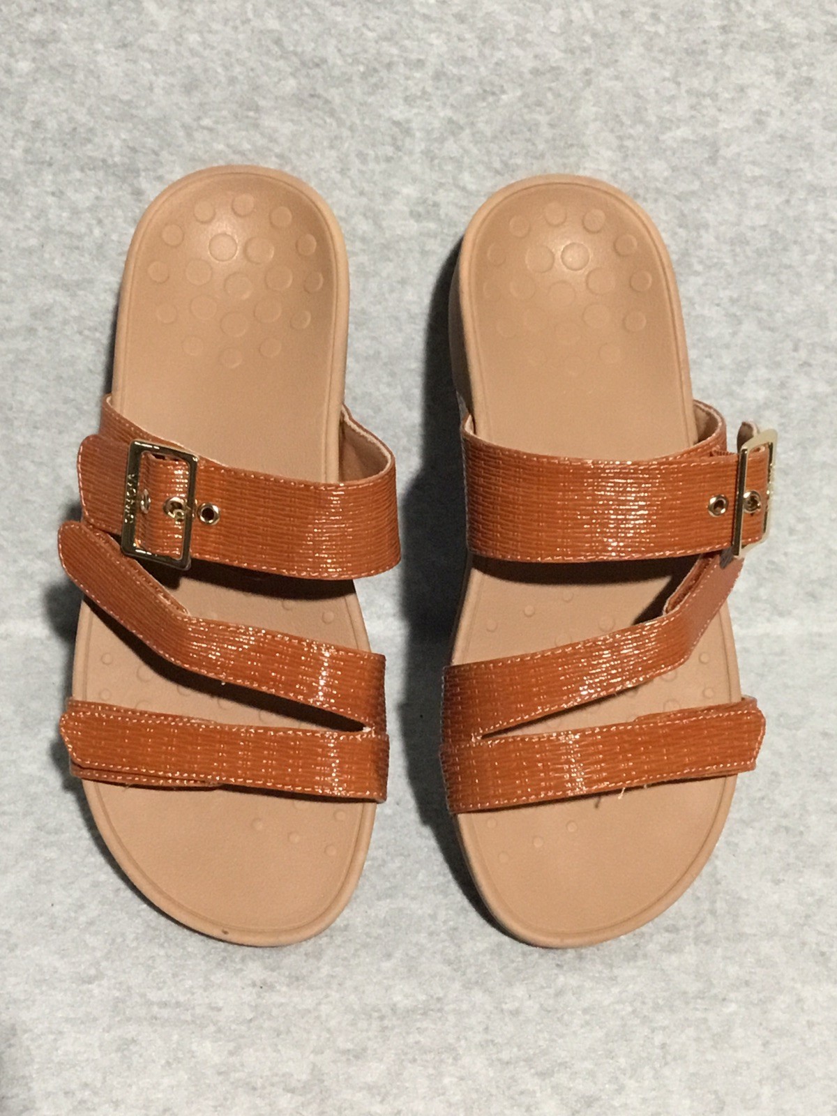 Vionic Rio Woven Platform Sandals Size 9 Wide Brown Adjustable Straps Slides