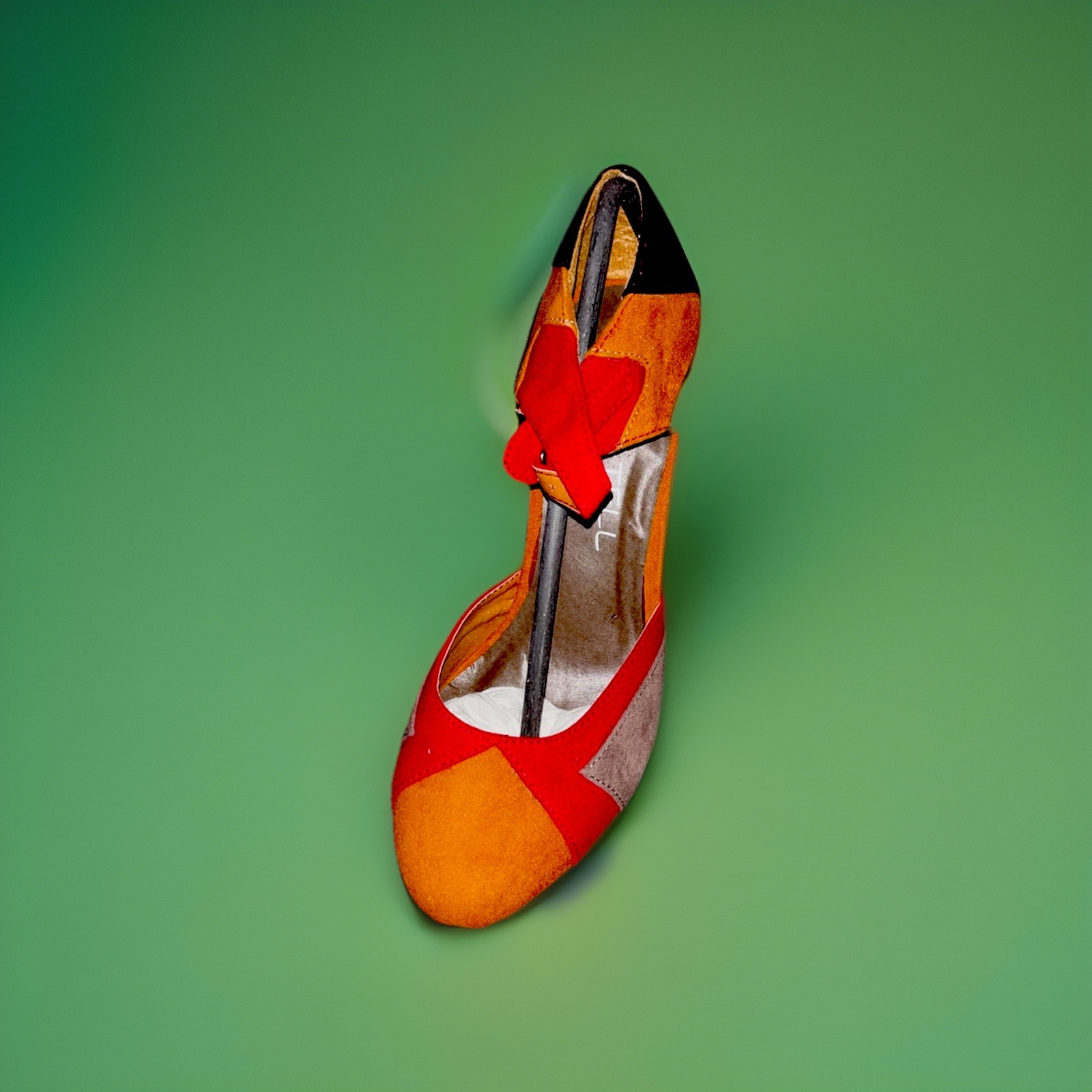 TELL Multicolor Colorblock Buckle Block Heel Suede Round Toe Women’s Pumps