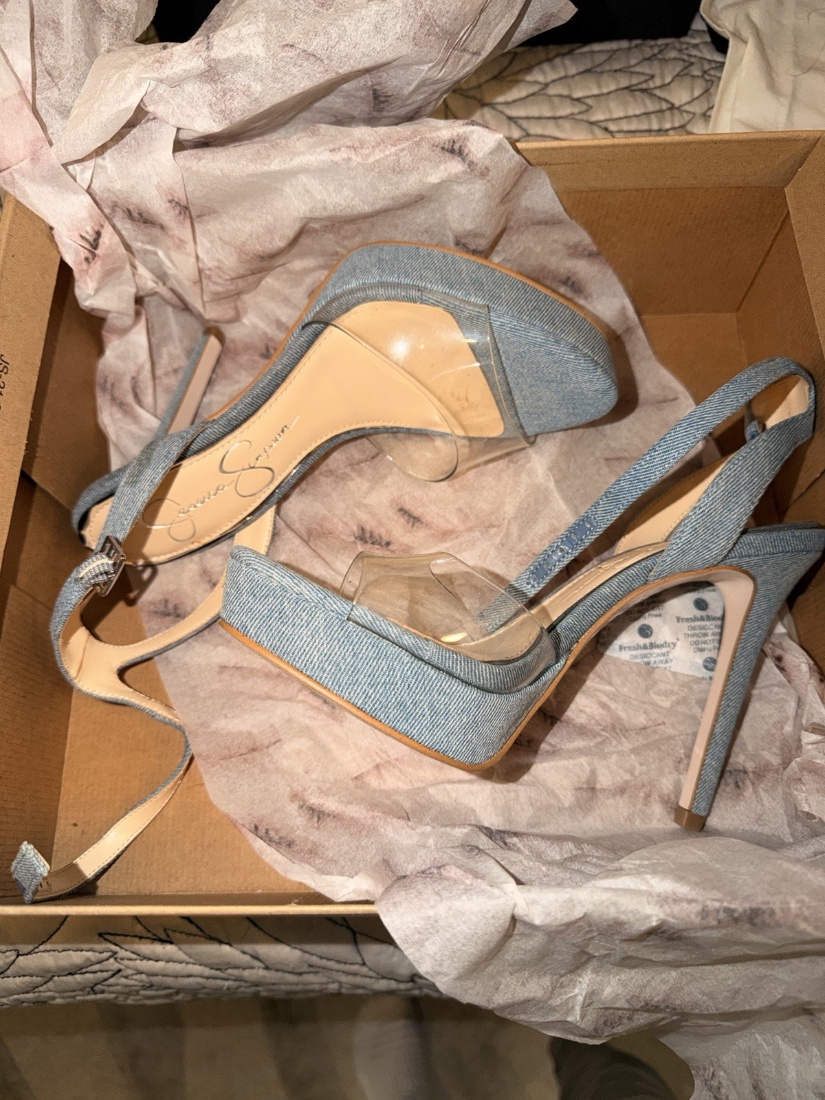 Jessica Simpson Blue/Clear Platform Ankle Strap Open Toe Heels 6M