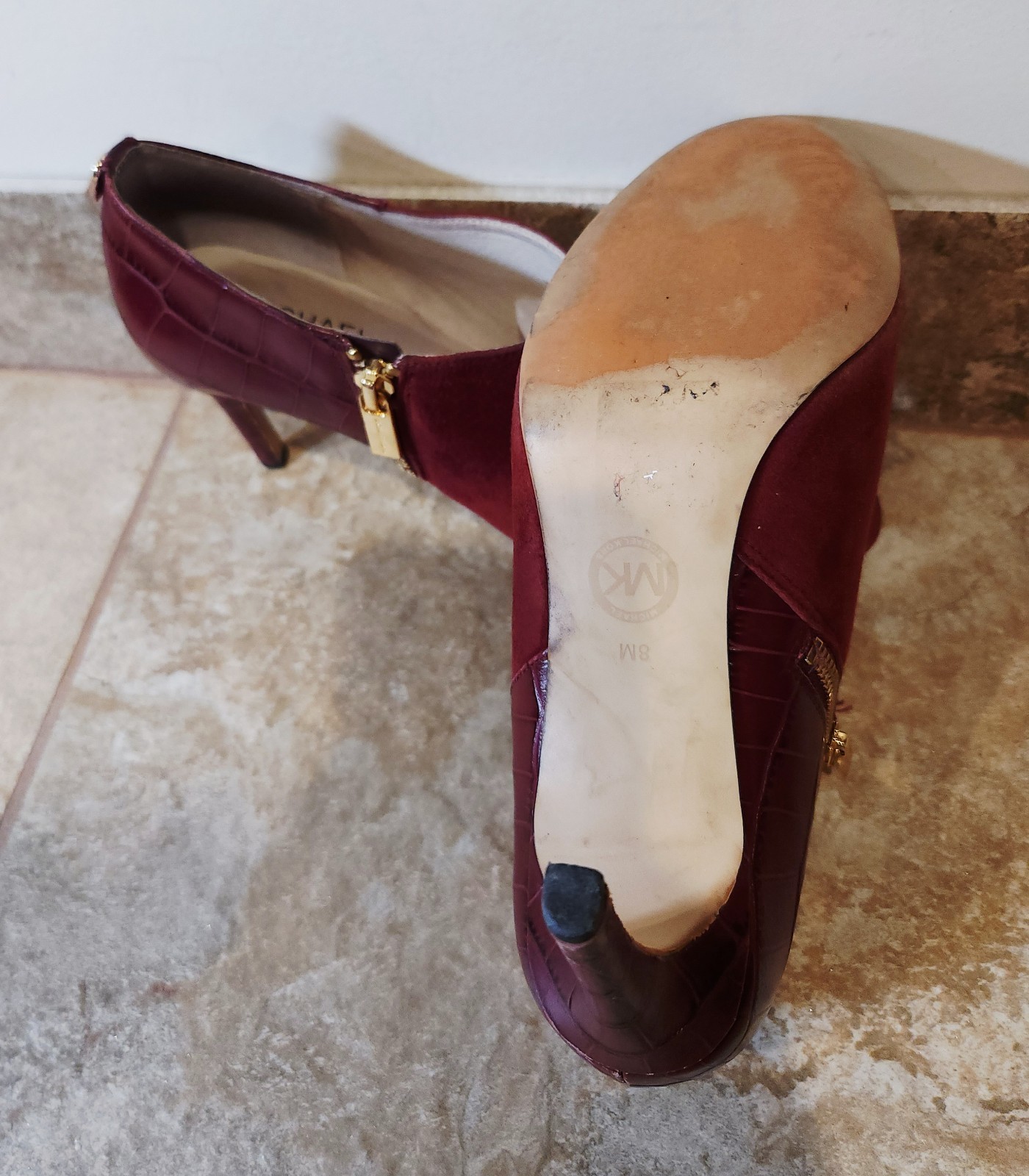 Michael Kors | Women’s 8 M Sammy Merlot Suede 3.25″ Heels Zip Ankle Booties EUC