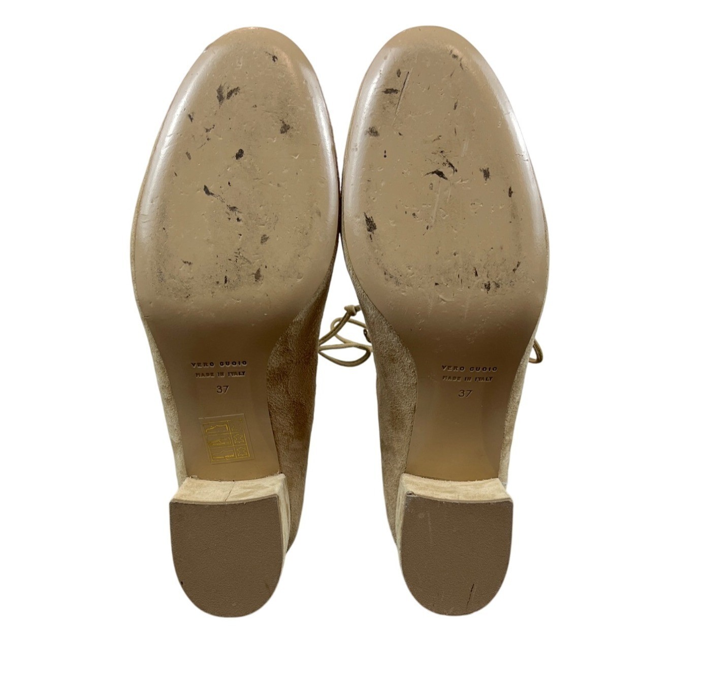 The Shoe Box Womens Suede Lace-Up Block Heel Pumps Size 37 Beige