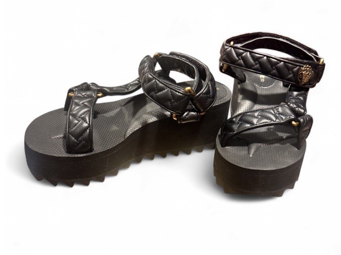 Kurt Geiger Womens Black Quilted Platform Ankle Strap Sandals 7.5 Buckle