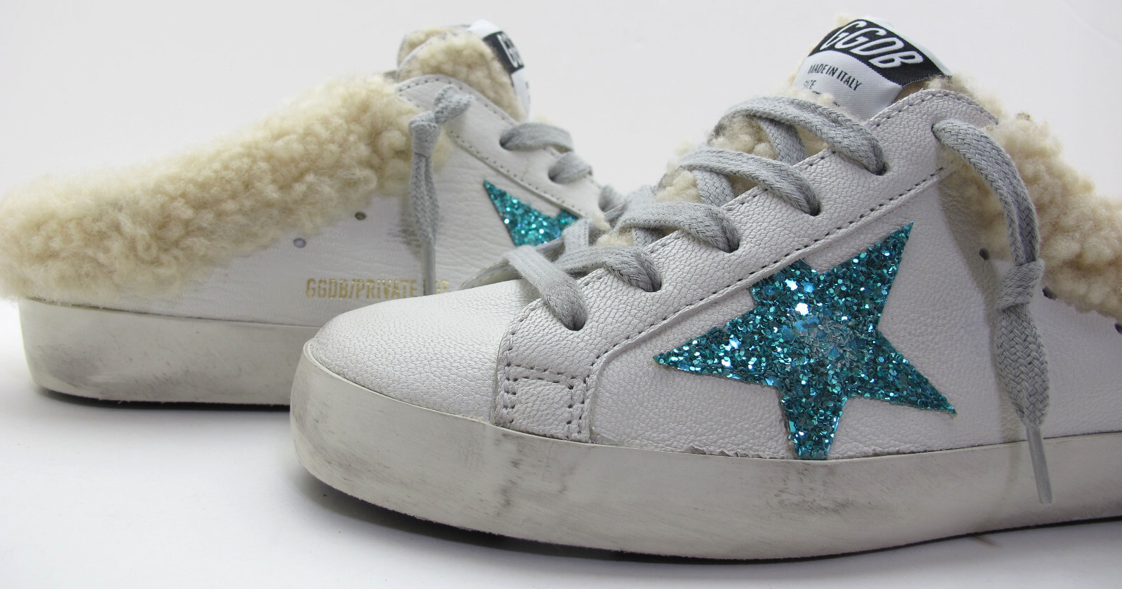 Brand New GOLDEN GOOSE 36/6US Women’s Super-Star Sabot White Leather w/Aqua Star