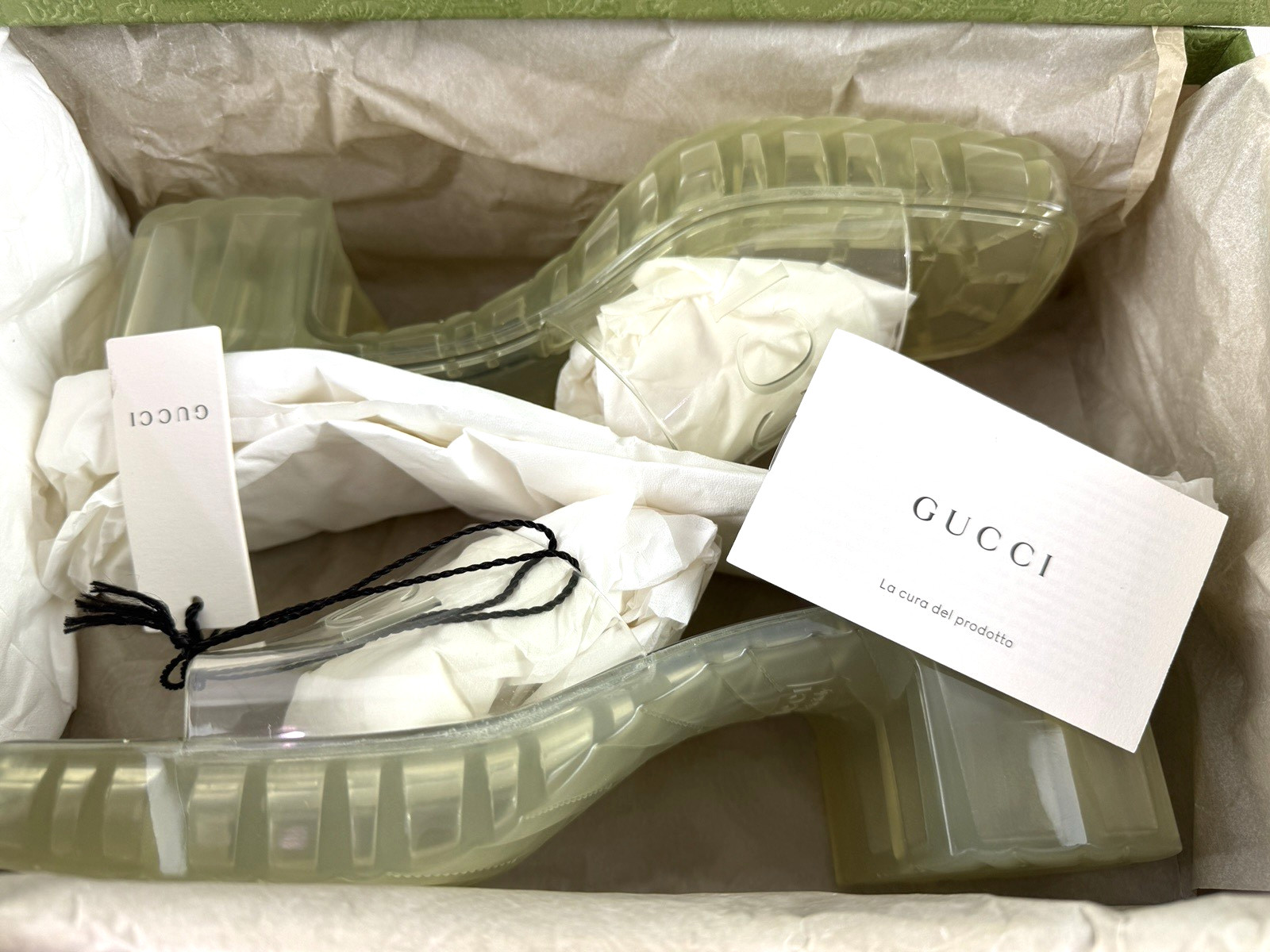 Gucci NIB $450 Auth 8 US 38 EU Logo Rubber Platforms Slides Sandals Shoes Bag