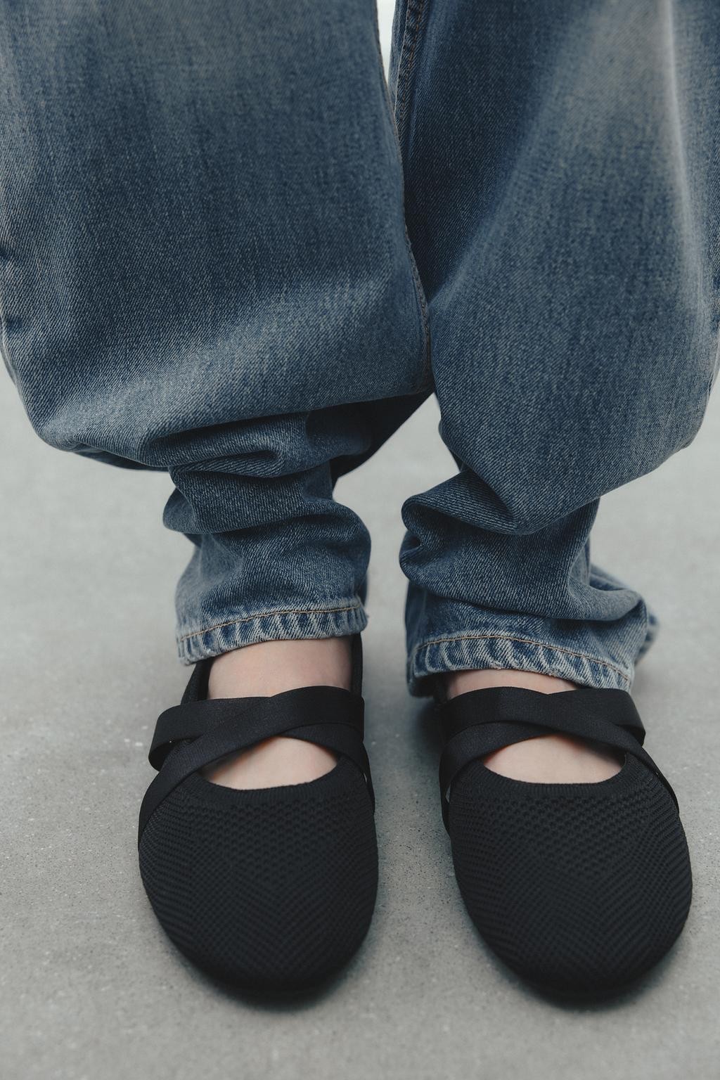Zara Black Crossover Ballet Flats Size 6 | Eco-Friendly | Rounded Toe | Fabric
